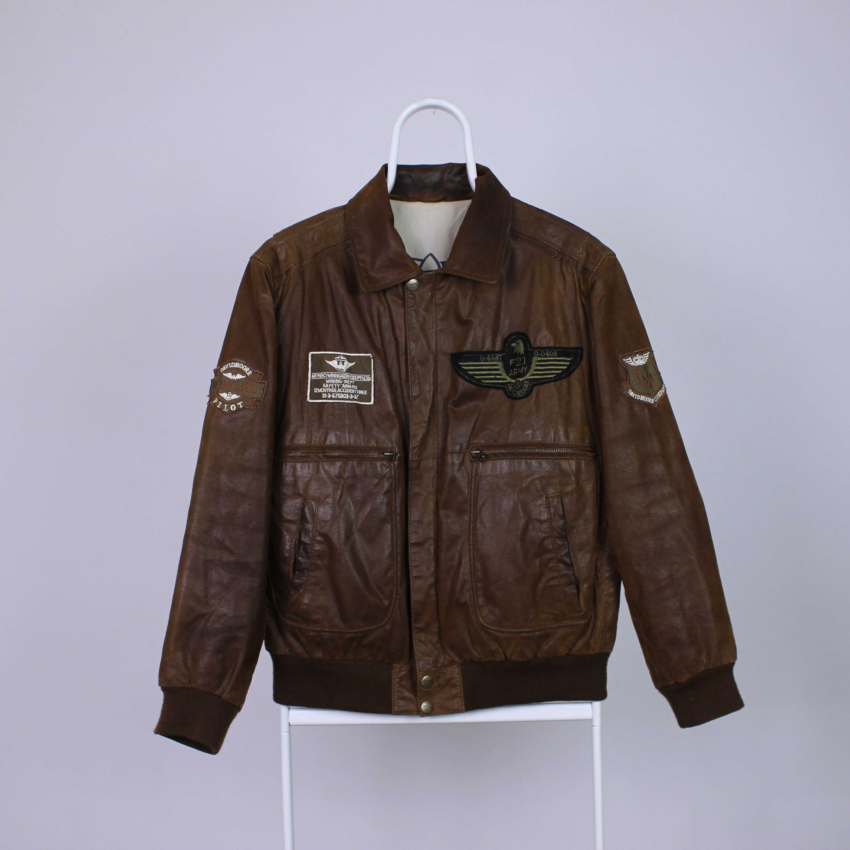 Leather Army leather jacket pilot rare F 21 heavy L XL brown Size US L / EU 52-54 / 3 - 3 Thumbnail