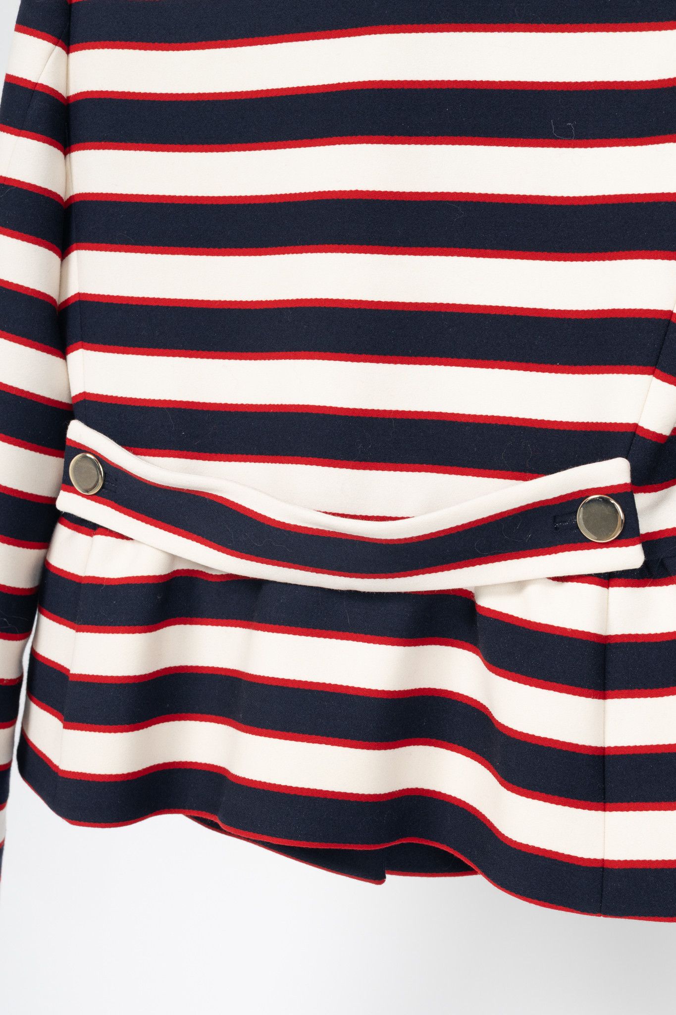 Valentino Valentino White & Navy Striped Wool & Silk Peplum Jacket Size M / US 6-8 / IT 42-44 - 9 Thumbnail