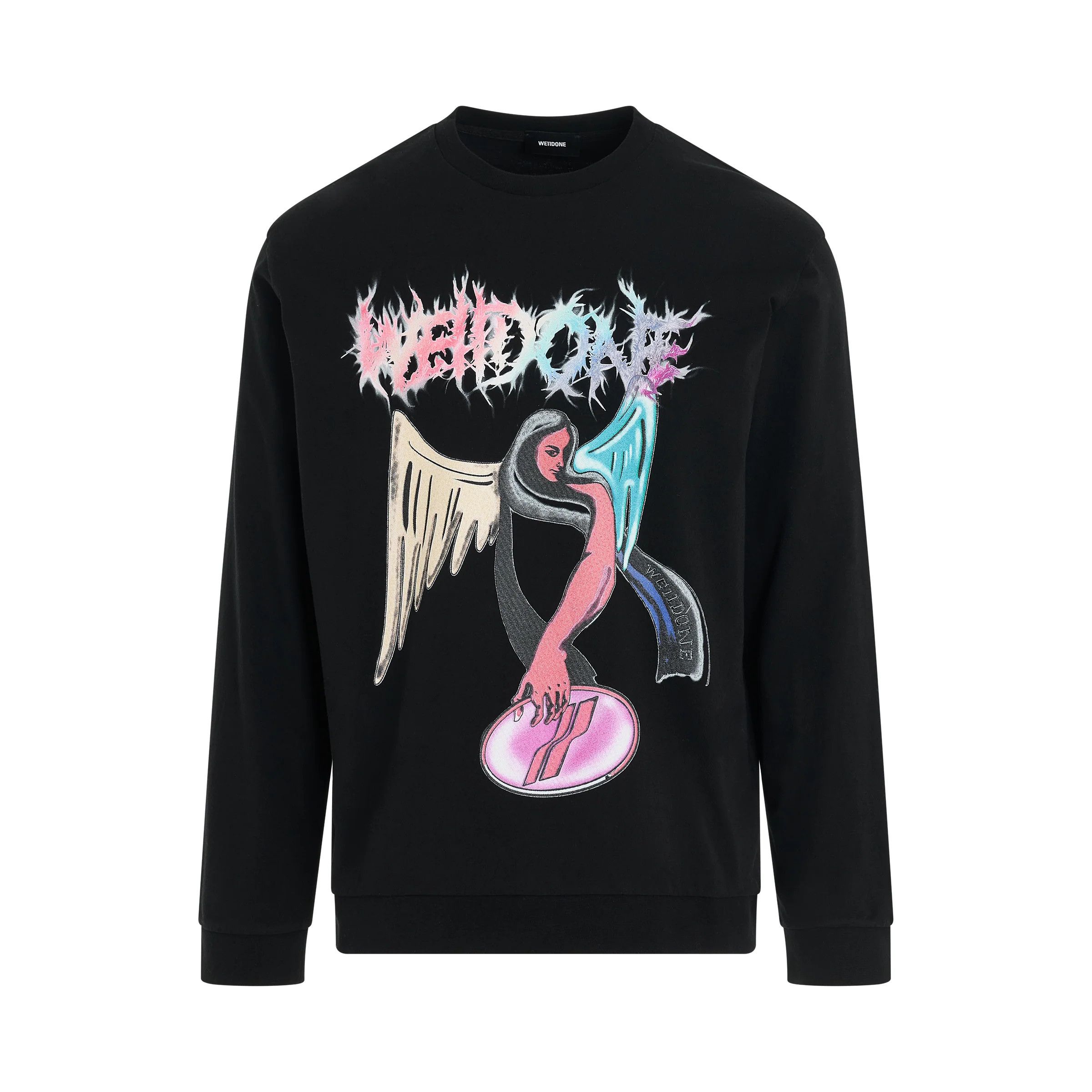 WE11DONE o1mris0824 Angel Print Sweatshirt in Black Size US S / EU 44-46 / 1 - 1 Thumbnail