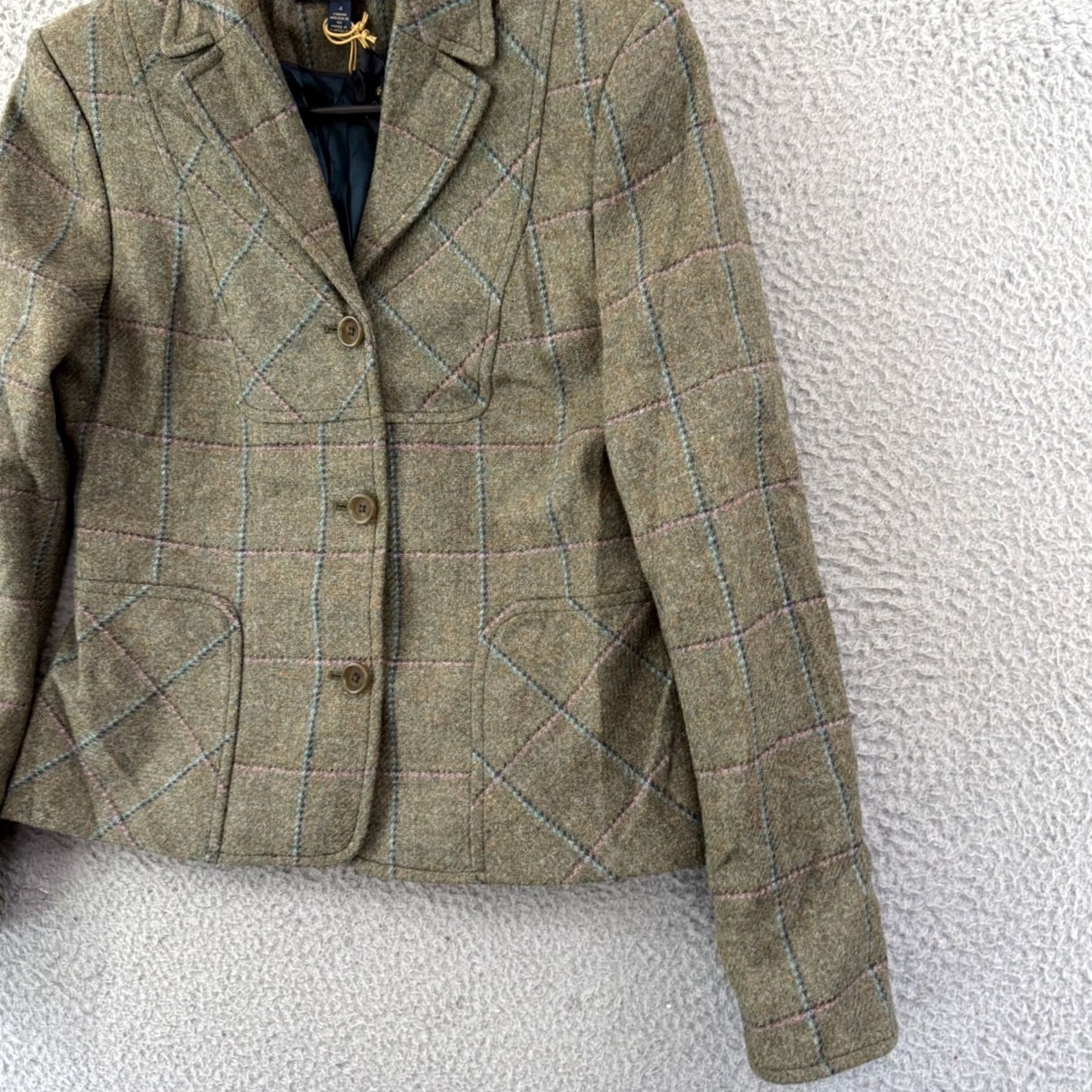 Brooks Brothers VINTAGE Brooks Brothers Blazer Womens 4 Green Wool Check Tweed Business Jacket Size S / US 4 / IT 40 - 5 Thumbnail