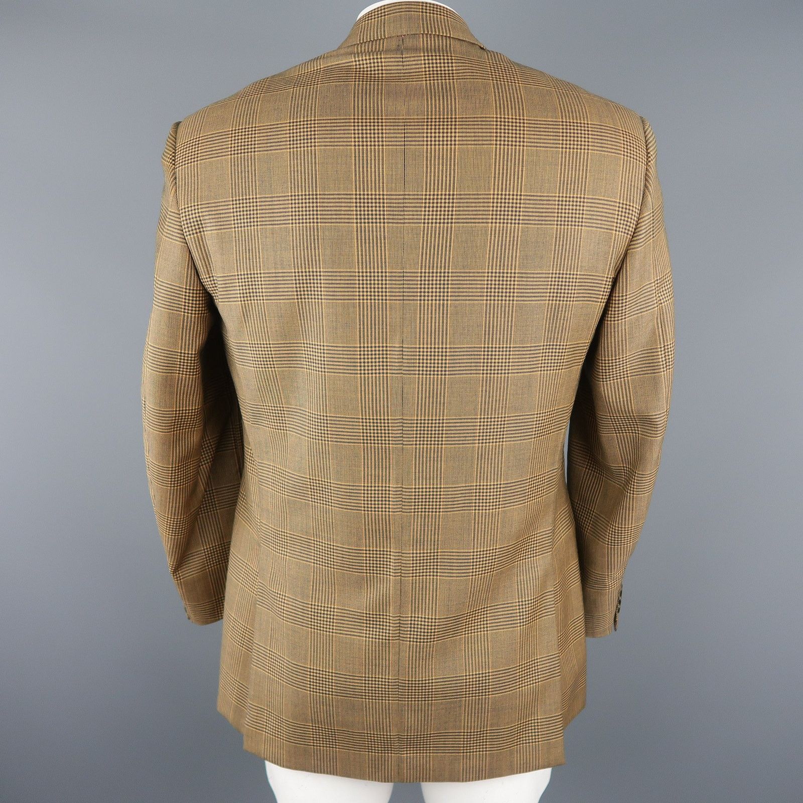 Brioni BRIONI 40 Regular Gold & Navy Plaid Wool Sport Coat Size 40R - 6 Thumbnail