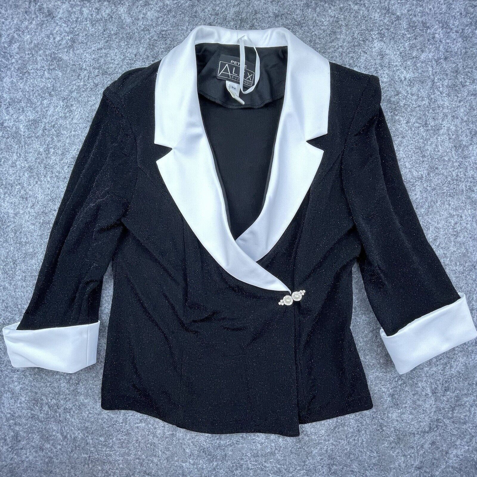 Alex Evenings Alex Evenings Blazer Womens PM White Satin Lapel Sparkle Size M / US 6-8 / IT 42-44 - 1 Thumbnail