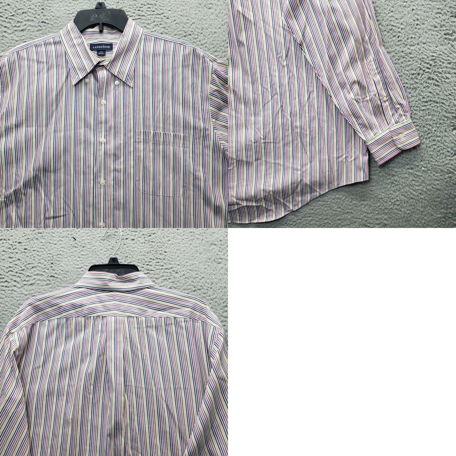 Lands' End Lands' End Mens Dress Shirt 17 Multicolor Striped Long Sleeve Collared Button Down Shirt Size 46R - 8 Thumbnail