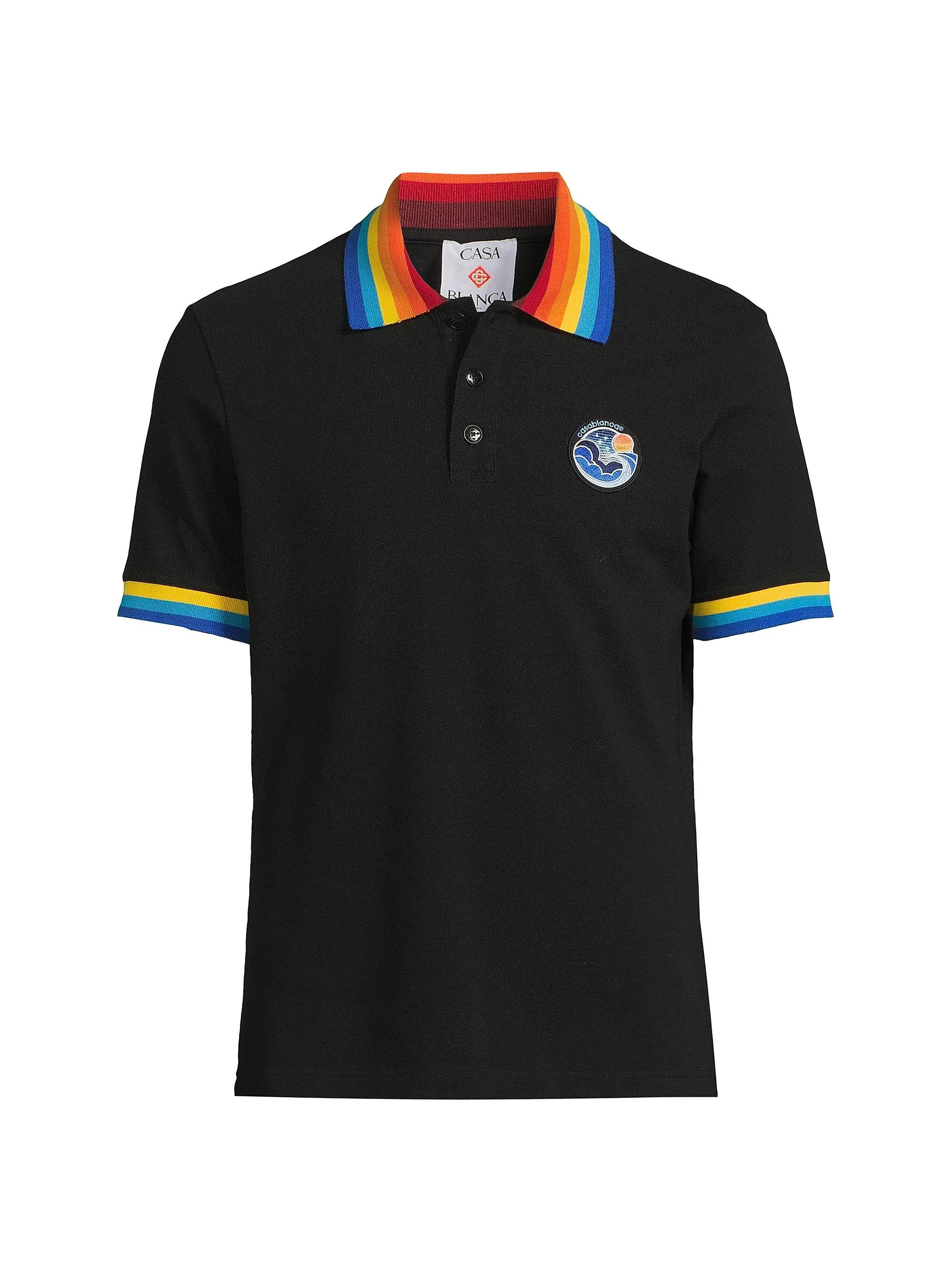 Casablanca os11x0725 Rainbow Cotton Polo Shirt in Black Size US L / EU 52-54 / 3 - 1 Thumbnail