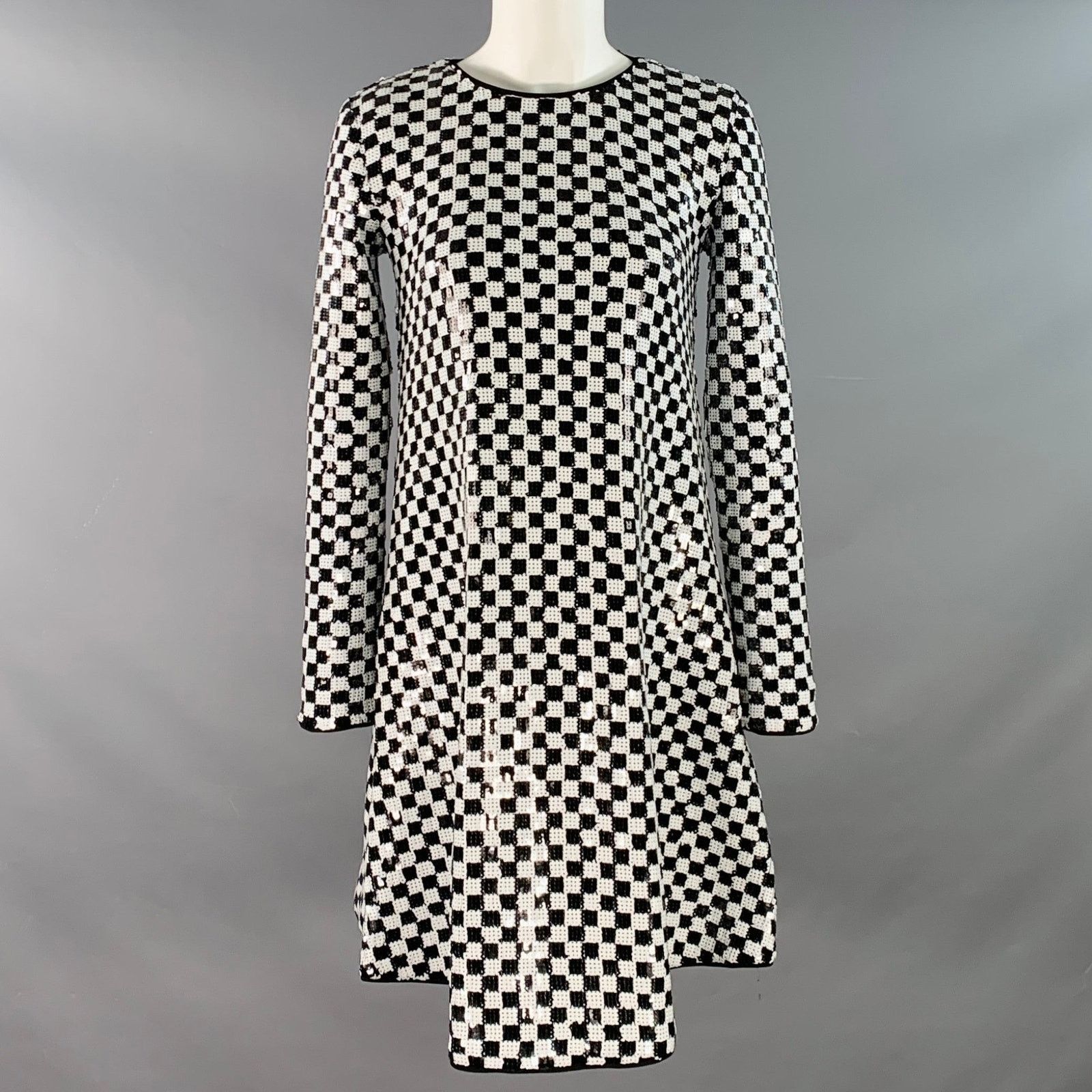 Emporio Armani Size 4 Black White Polyester Blend Sequined Checkered Dress Size S / US 4 / IT 40 - 1 Thumbnail