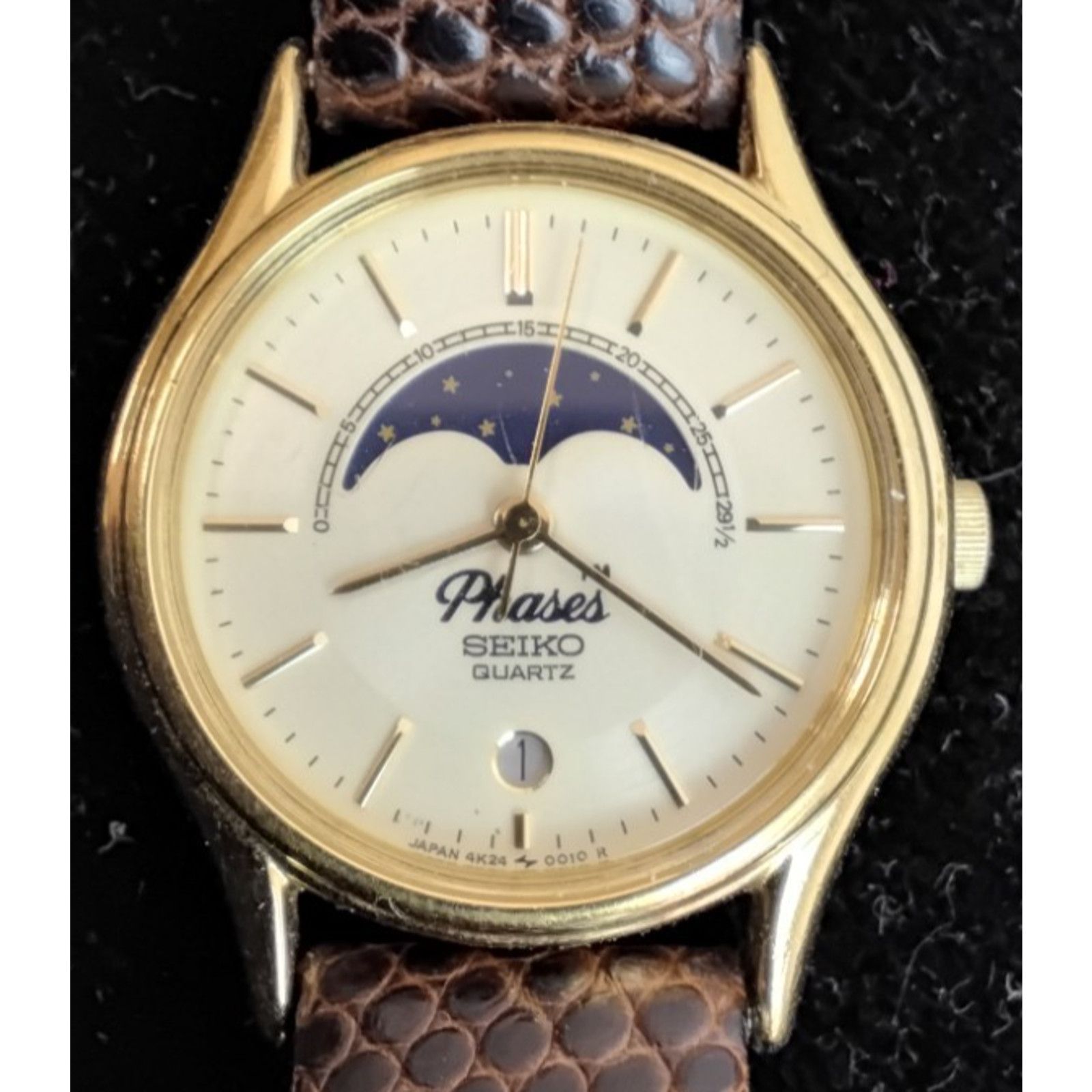 Seiko Seiko Quartz Moon Phases Wrist Watch Ladies Brown Lizard Size ONE SIZE - 3 Thumbnail