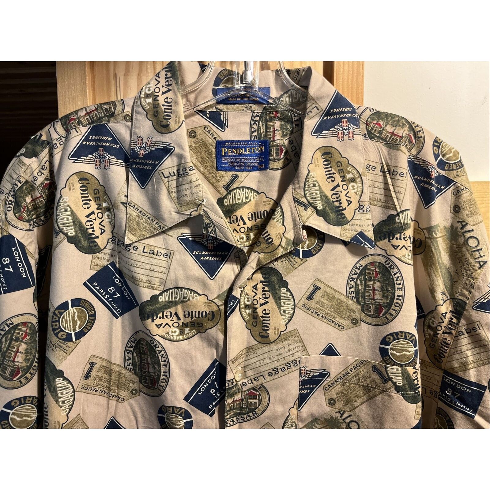 Pendleton Pendleton Men’s XL Beige Luggage Print Cotton Hawaiian Shirt Size US XL / EU 56 / 4 - 2 Thumbnail