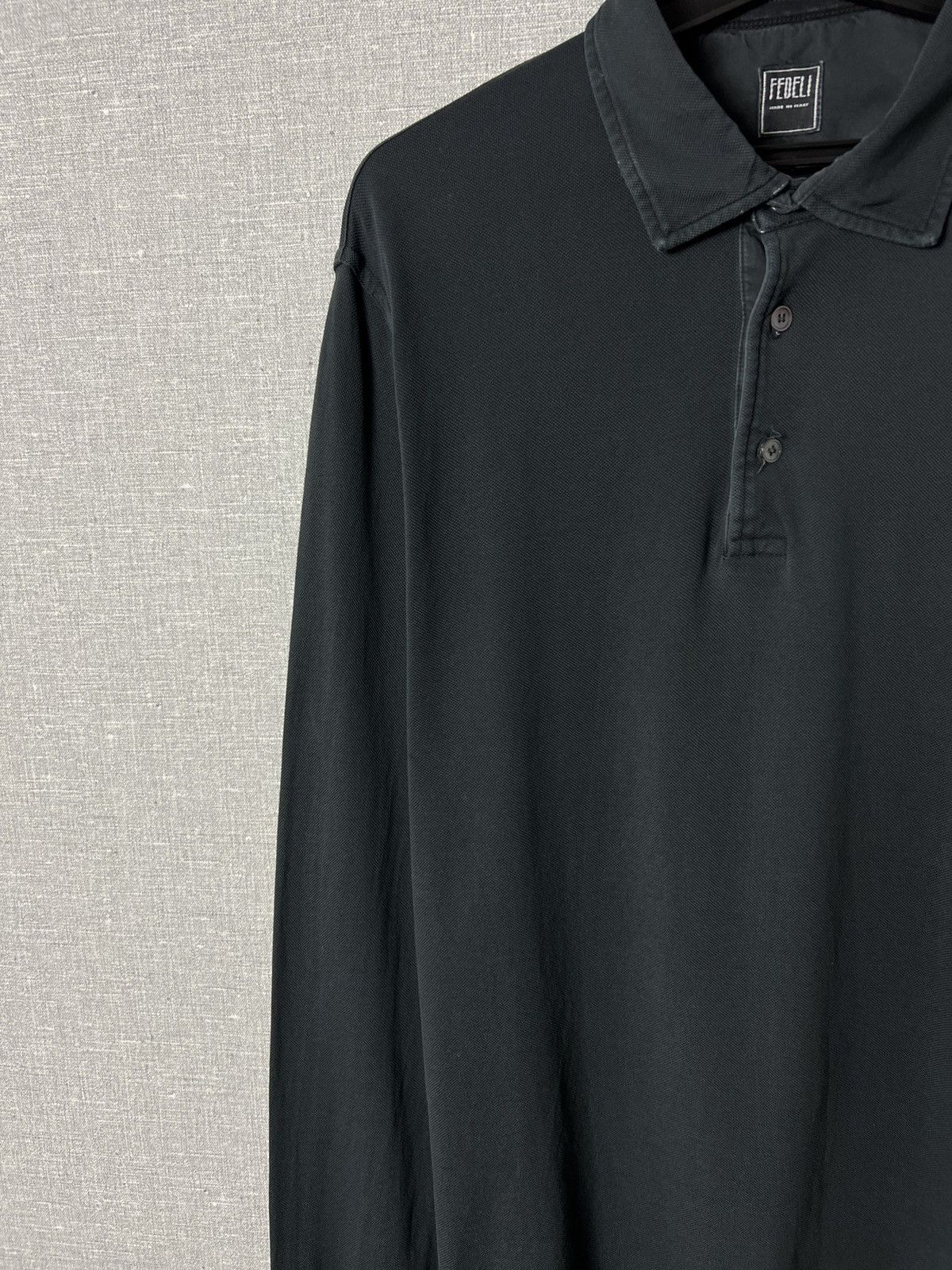 Fedeli Fedeli Dark Grey Luxury Long Sleeve Polo Shirt Size US L / EU 52-54 / 3 - 3 Thumbnail