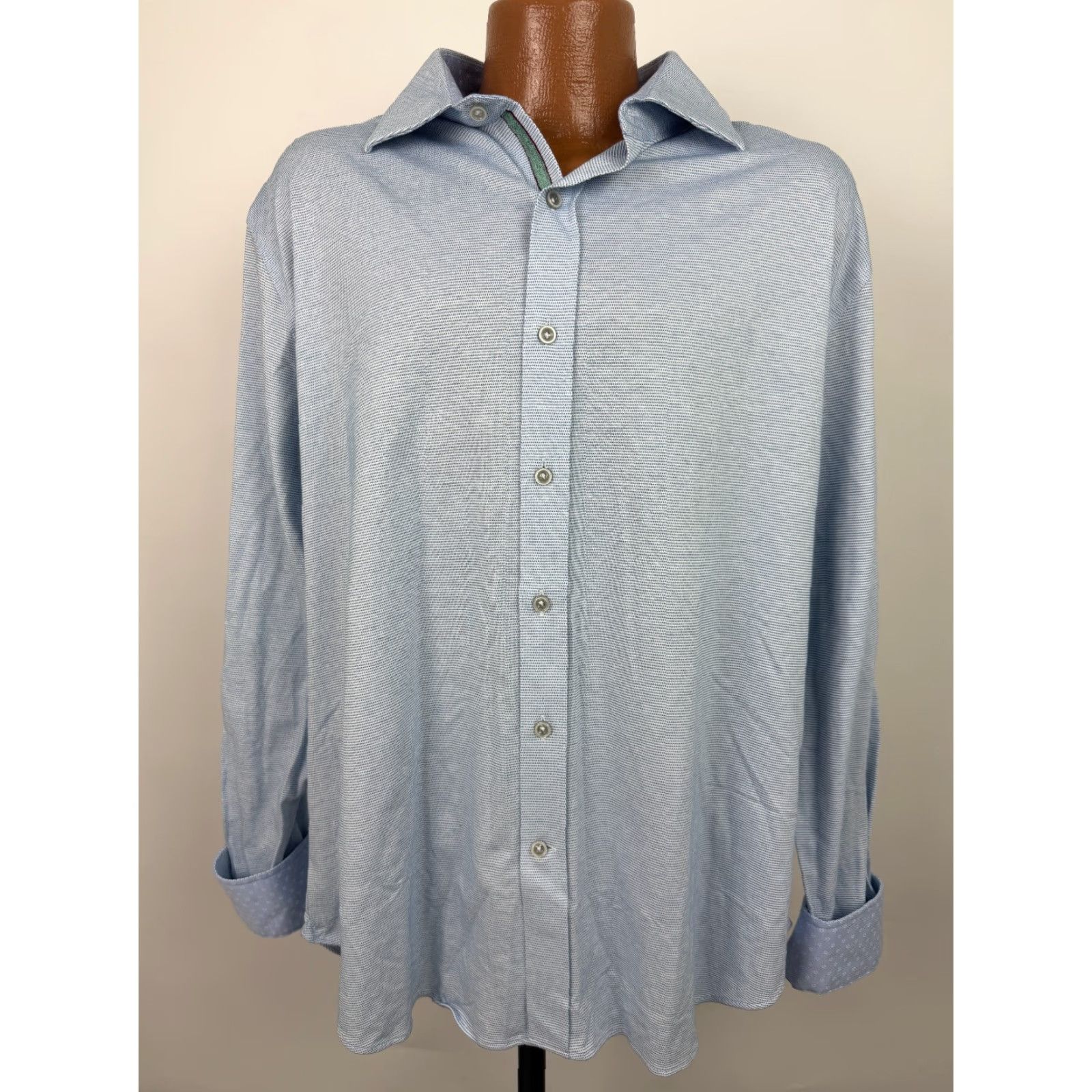Robert Graham Robert Graham Shirt 2XL Mens Blue Cotton Button-Up Long Sleeve Pique Stretch Size US XXL / EU 58 / 5 - 2 Thumbnail