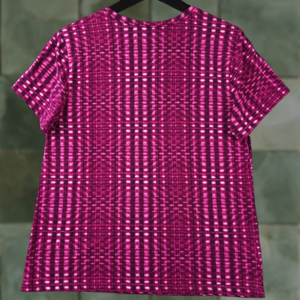 Loft LOFT Ann Taylor Shirt Womens Large Pink Geo Ruffle Shoulder Knit Casual Size L / US 10 / IT 46 - 1 Thumbnail