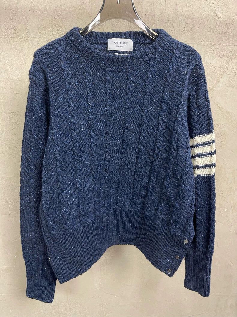 Thom Browne Thom browne Dark blue four-striped wool horsehair round-nec Size US XL / EU 56 / 4 - 4 Thumbnail