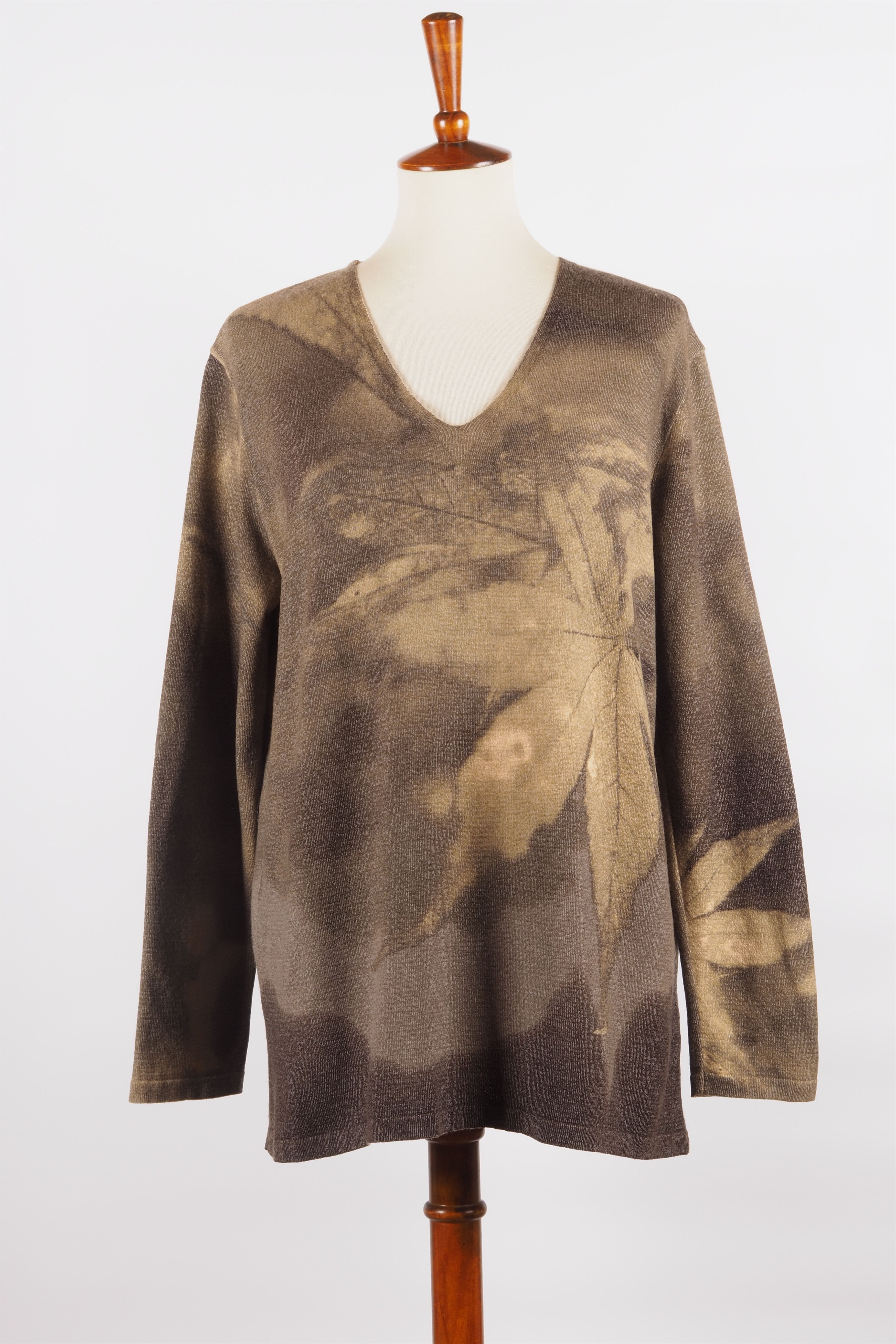 Roberto Cavalli × Vintage Roberto Cavalli Vintage 90s Wool Leaves Print Sweater Top Size L / US 10 / IT 46 - 6 Thumbnail