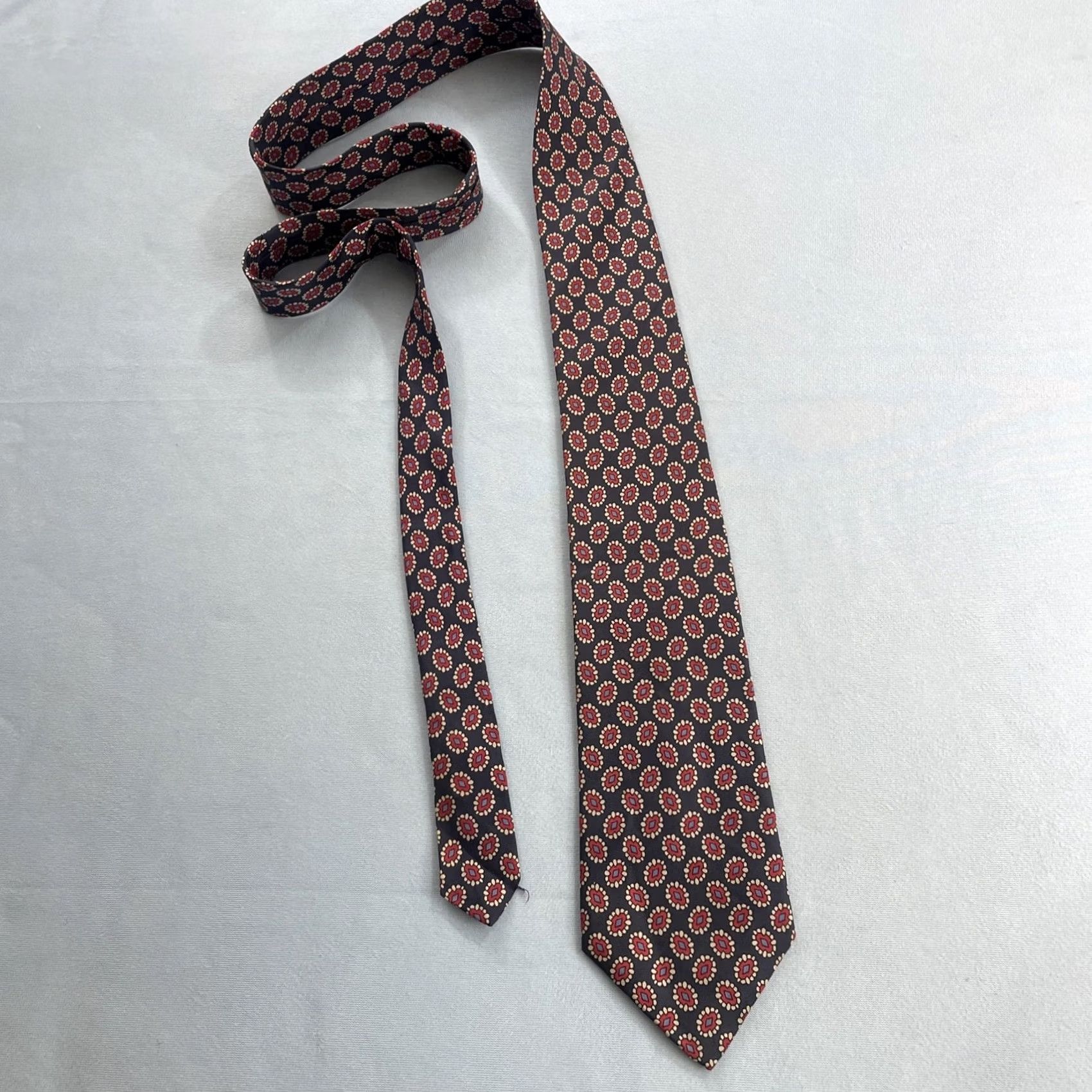 Vintage Robinson's Silk Tie Handmade Vtg Necktie Deco Geometry Micro Yellow Wide Classic 57"-60" Mens Vintage Tie Size ONE SIZE - 4 Thumbnail