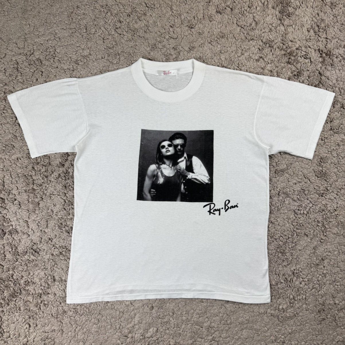 RayBan Vintage 90s Ray-ban Couple Graphic Promo T-shirt Size US M / EU 48-50 / 2 - 1 Thumbnail