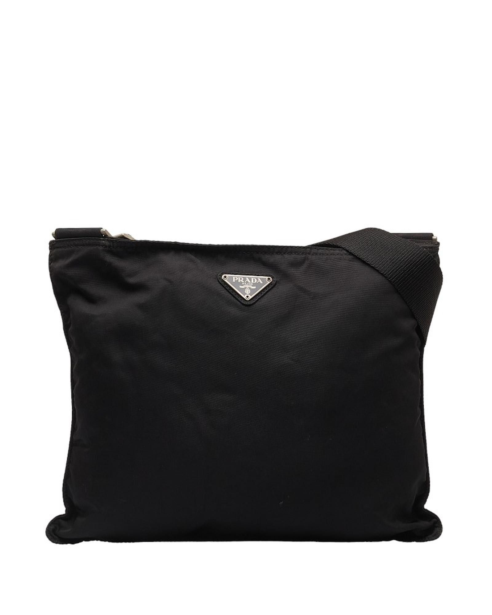 image of Prada Black Tessuto Messenger Bag In Excellent Condition, Women's