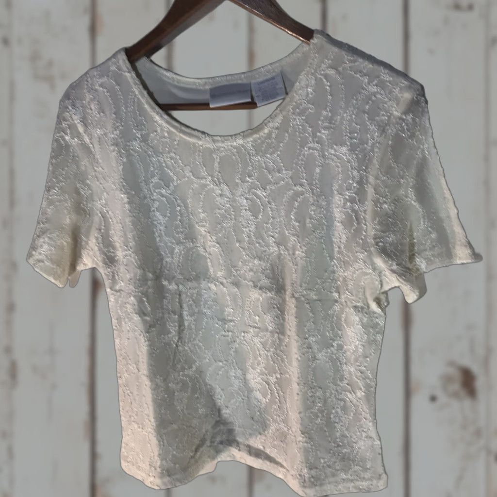 Worthington Vintage Worthington Cream Textured Lined Top Womens Size L USA Size L / US 10 / IT 46 - 1 Thumbnail
