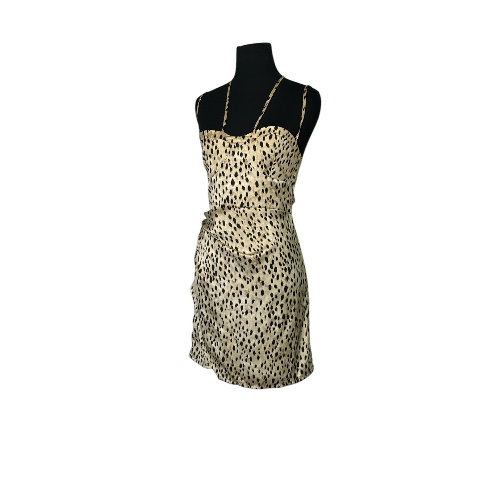 Zara Zara Beige Black Satin Animal Print Mini Slip Dress size XS Size XS / US 0-2 / IT 36-38 - 14 Thumbnail