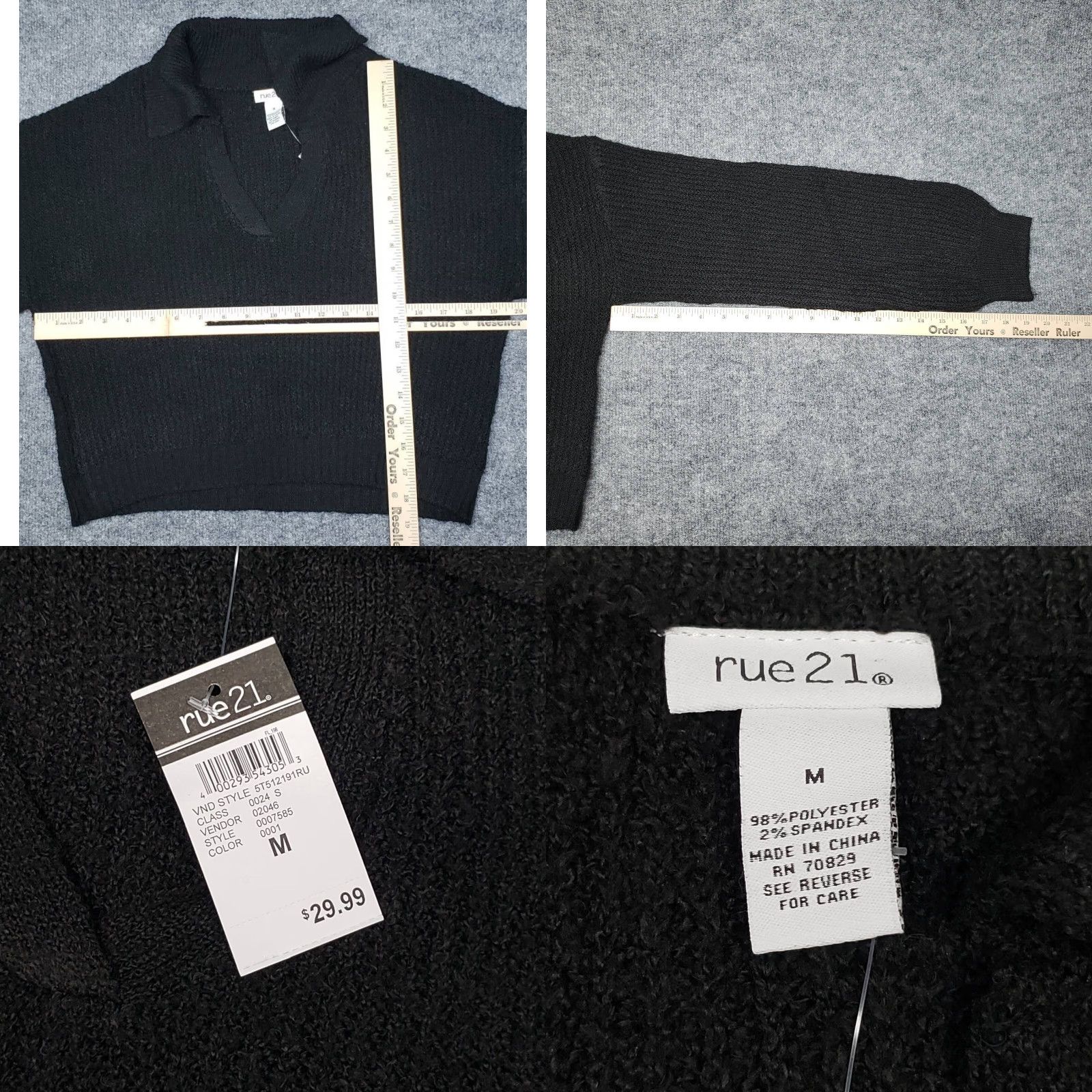 Vintage **Women's M Black Long Sleeve Collar Ribbed Knit Pullover New** User: **Black Women's M Long Sleeve Collar Ribbed Knit Pullover New** Size M / US 6-8 / IT 42-44 - 8 Thumbnail