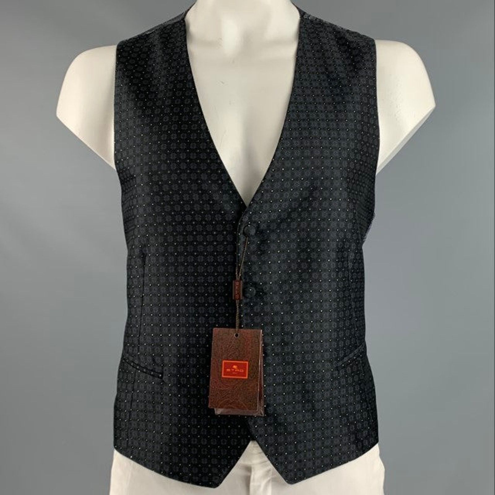 Etro ETRO Size 46 Black Grey Jacquard Polyester Blend Vest Size 46R - 1 Thumbnail