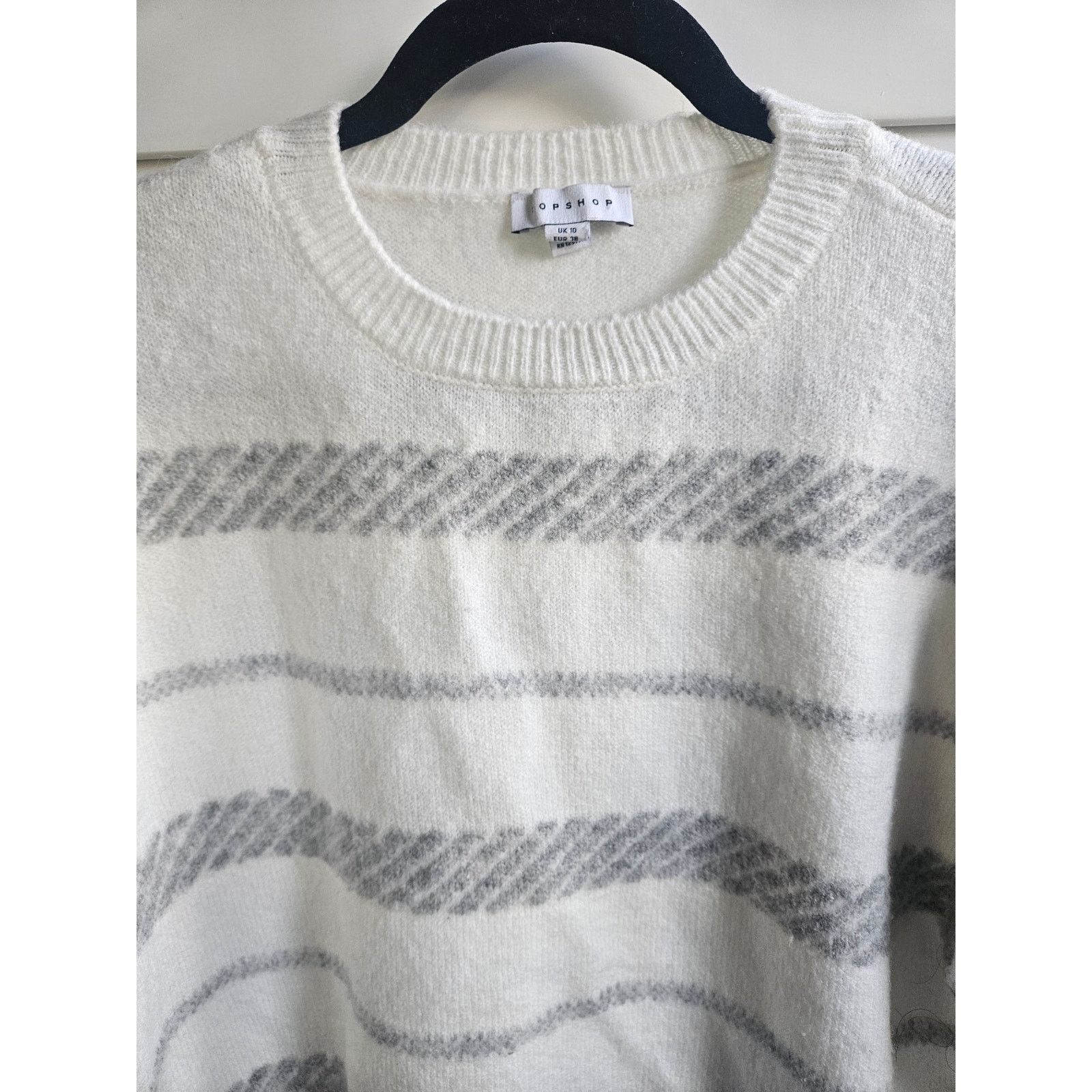 Topshop White & Grey Striped Crewneck Sweater Classic Pullover Knit Size M / US 6-8 / IT 42-44 - 2 Thumbnail