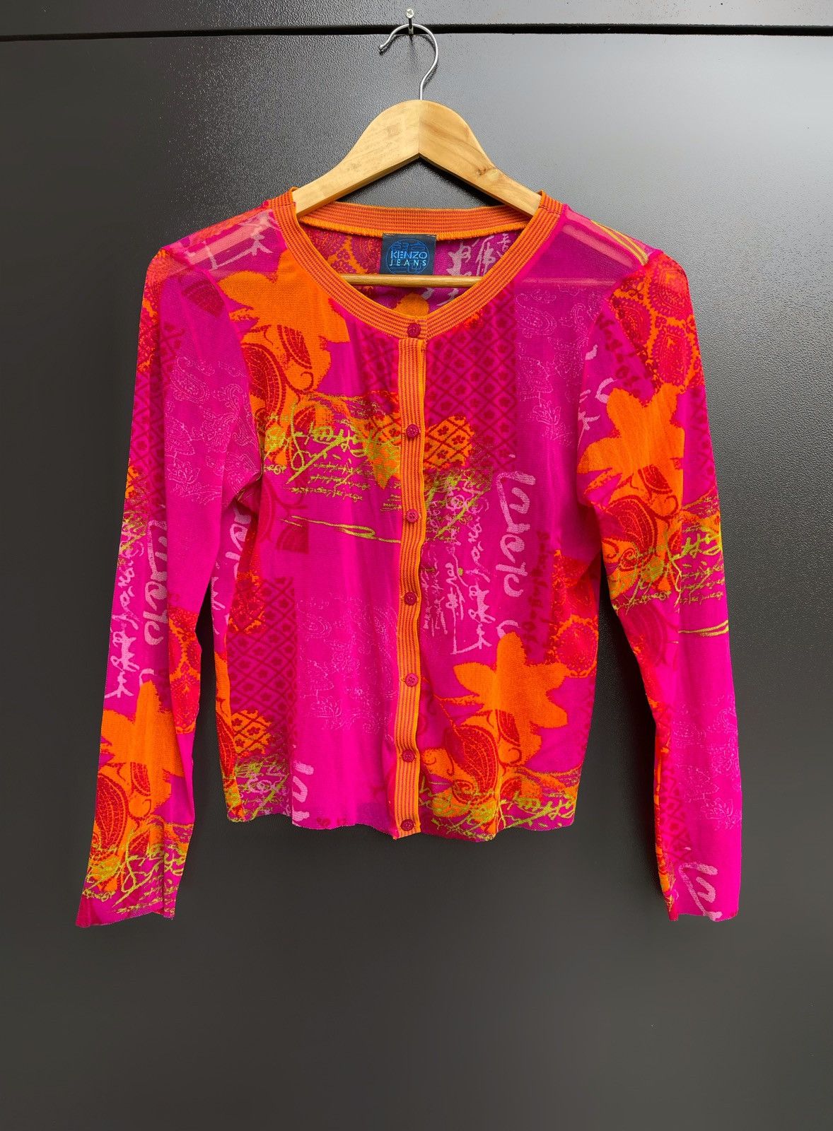 Kenzo Jeans Vintage 90s Y2K Mesh Cardigan Top – Orange – S