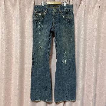 5351 POUR LES HOMMES HOMME Damaged Denim Flare Pants Size US 30 / EU 46 - 1 Thumbnail