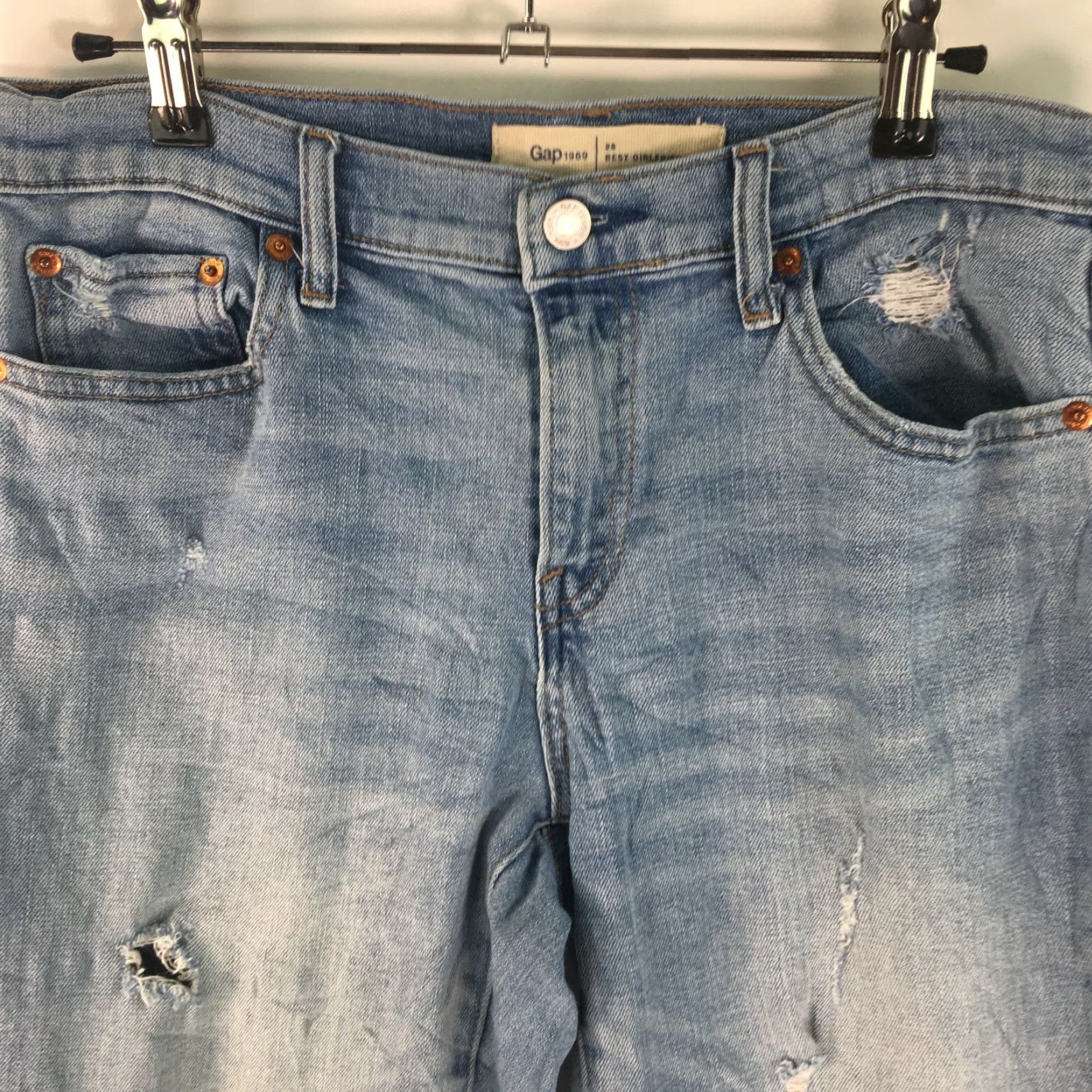 Gap GAP 1969 Womens Best Girlfriend Distressed Regular Flat Front Blue Jeans Size 28 Size 28" / US 6 / IT 42 - 4 Thumbnail