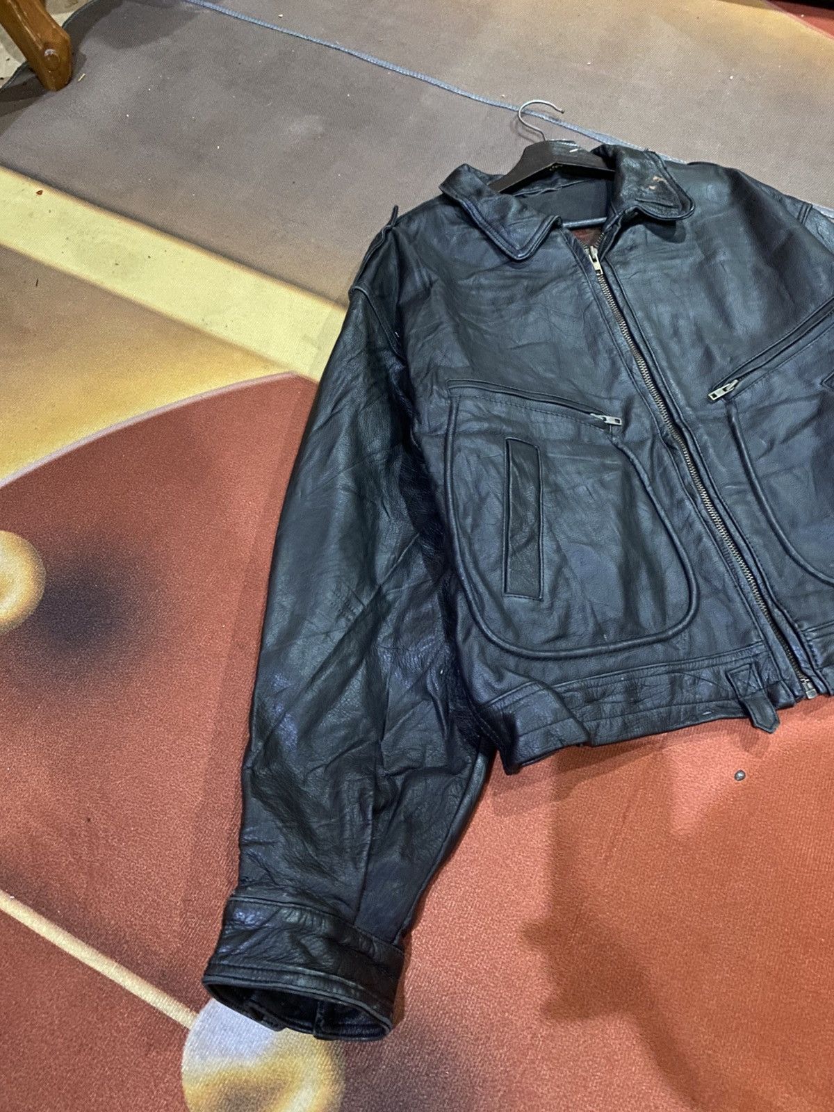 Vintage Ghezzi Aero Wear Black Leather Blouson Jacket