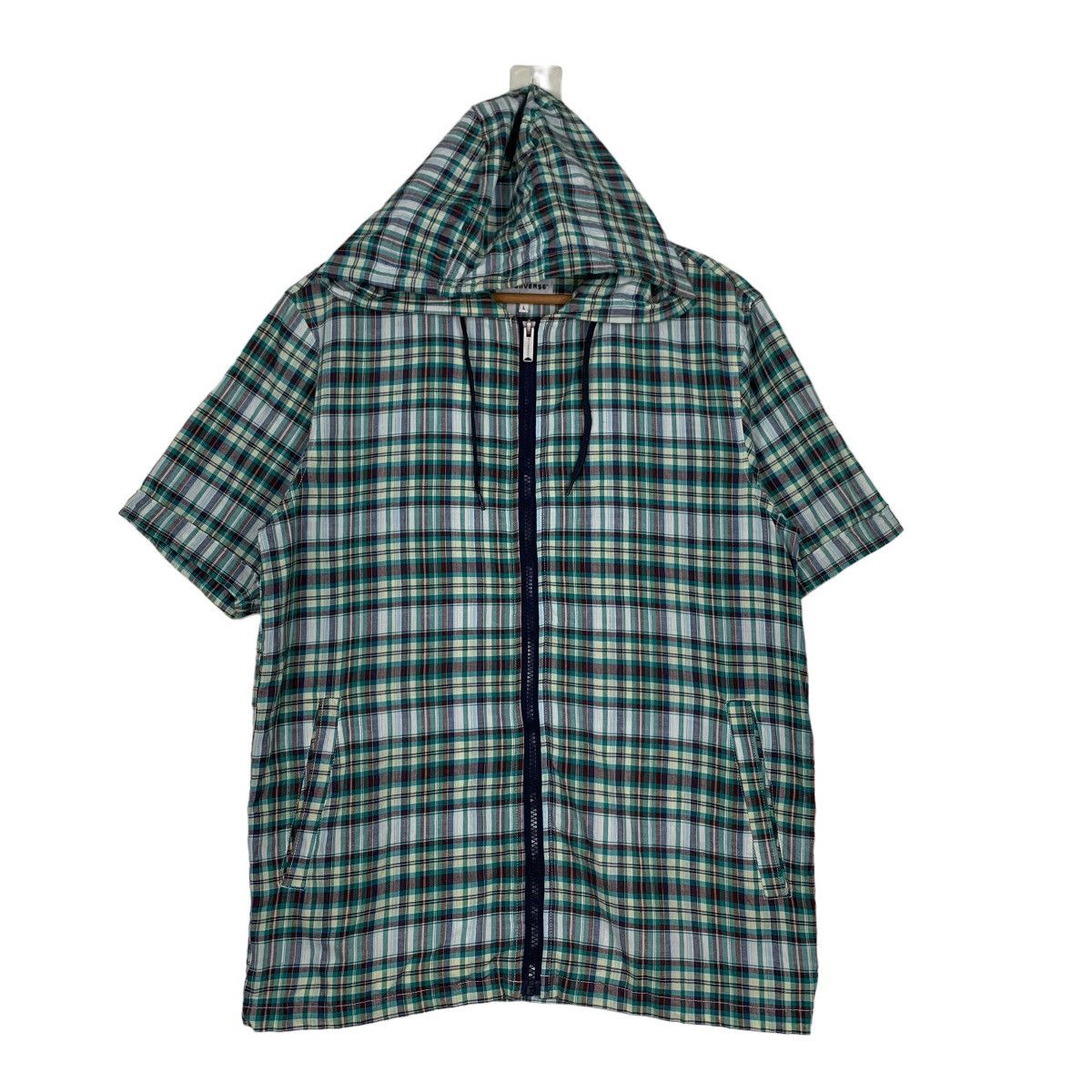 Converse CONVERSE GREEN CHECKED SHORT SLEEVE HOODIES JACKET #0196-C10 Size US L / EU 52-54 / 3 - 1 Thumbnail