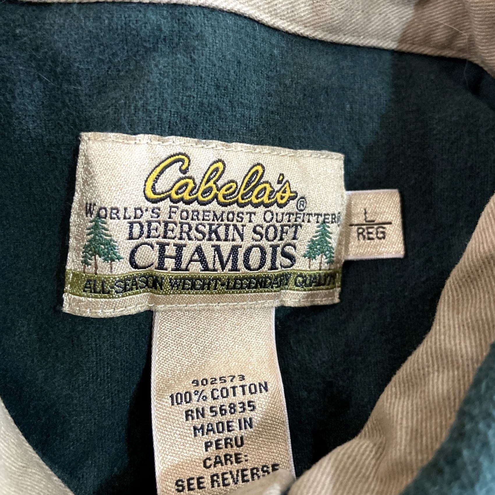 Vintage Cabela's Shirt Mens Size L Green Heavy Flannel Button-Up Deerskin Soft Chamois Long Sleeve Collared Cotton Silhouette Solid Pattern Regular Men Size US L / EU 52-54 / 3 - 2 Thumbnail