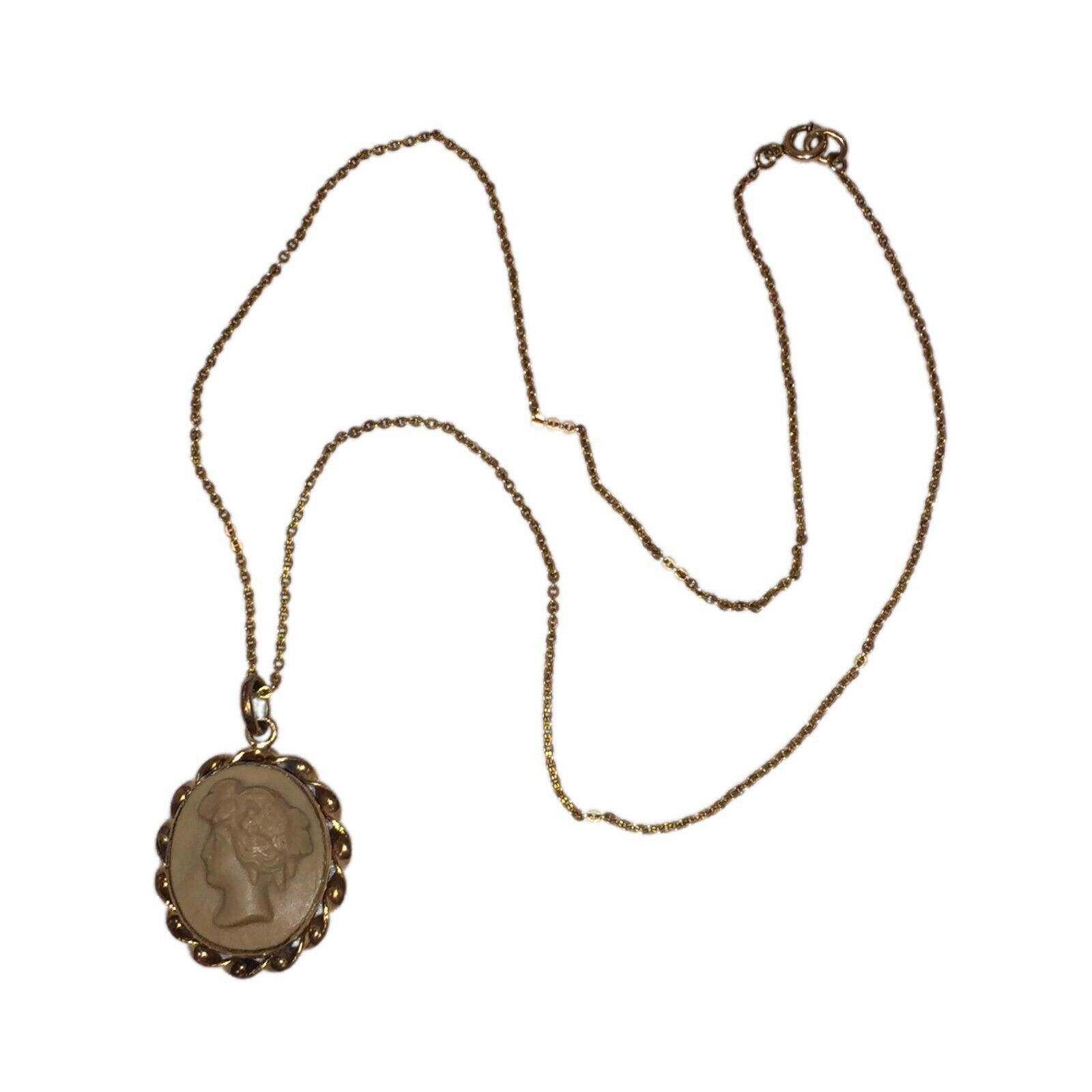 Designer Victorian Gold Filled Lava Carved Cameo Pendant Necklace Size ONE SIZE - 3 Thumbnail