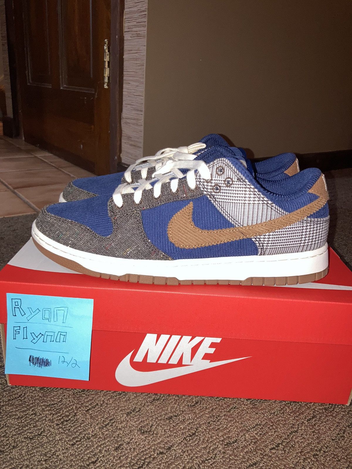 image of Nike Dunk Low Tweed Corduroy Shoes in Navy, Men's (Size 10)