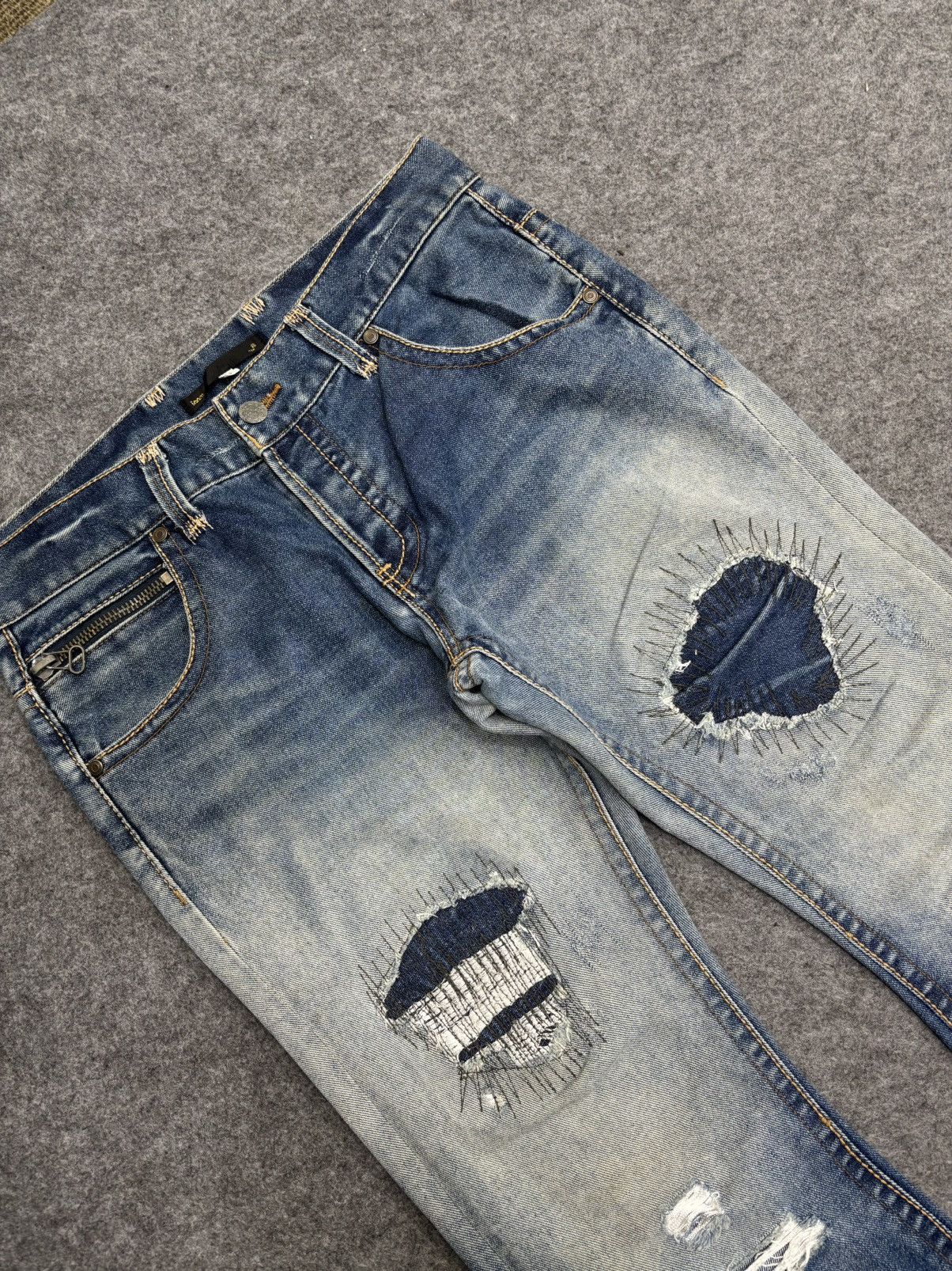 Seditionaries 💥Sick Super Flare Patchwork💥Icom Distressed Denim F596 Size US 34 / EU 50 - 10 Thumbnail