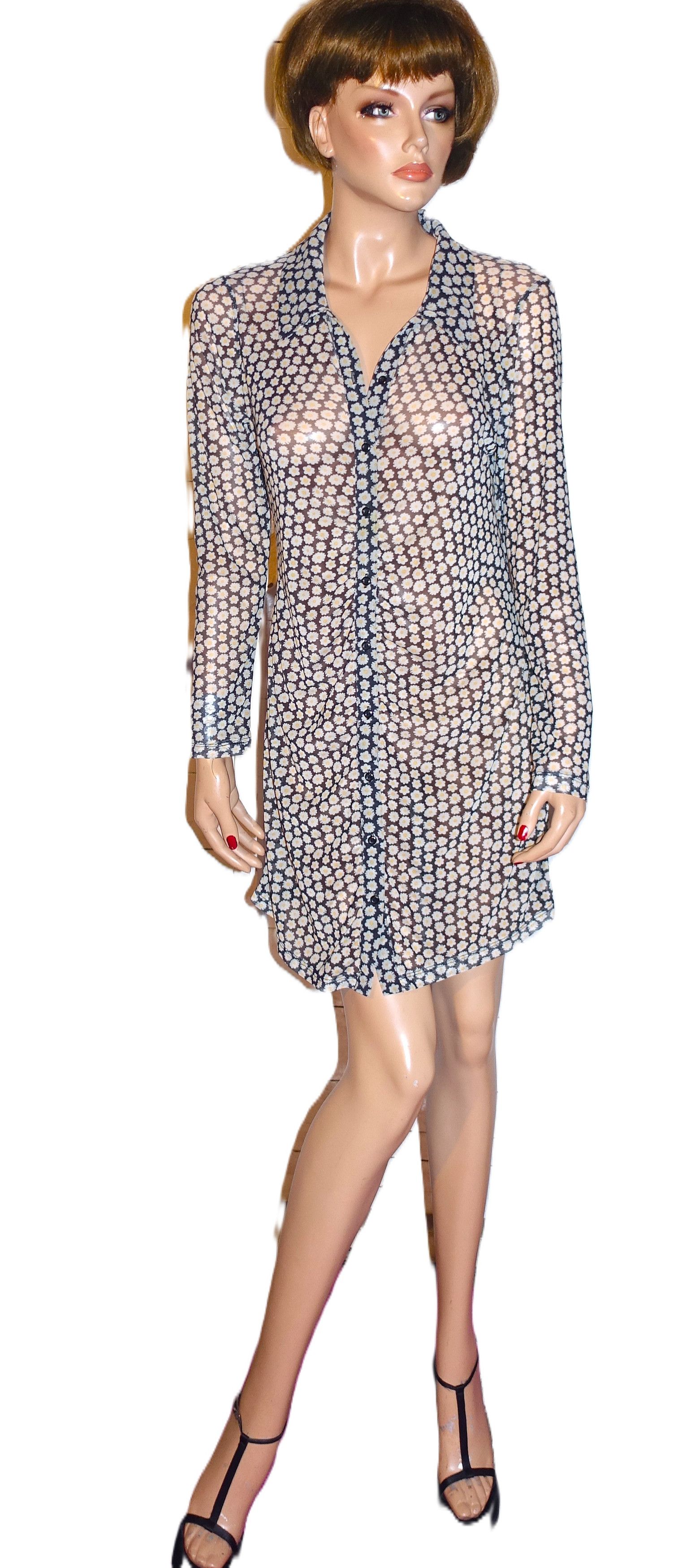Other Wild Fable Black Yellow Floral Sheer Shirt Dress M Size M / US 6-8 / IT 42-44 - 2 Thumbnail