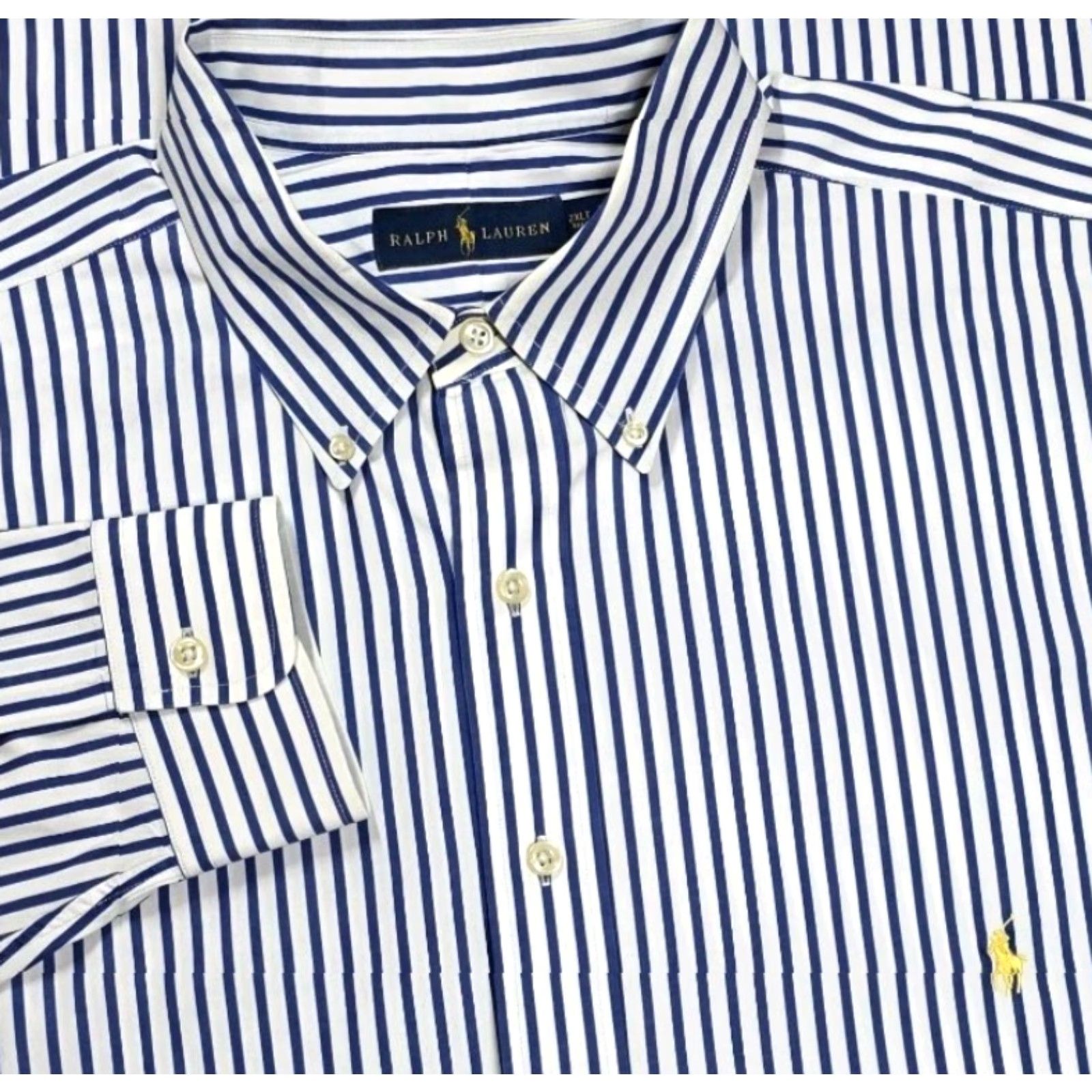 Polo Ralph Lauren Ralph Lauren Polo Long Sleeve Shirt 2XLT Blue White Stripe Bengal Poplin OCBD Button-Up Mens Size US XXL / EU 58 / 5 - 2 Thumbnail