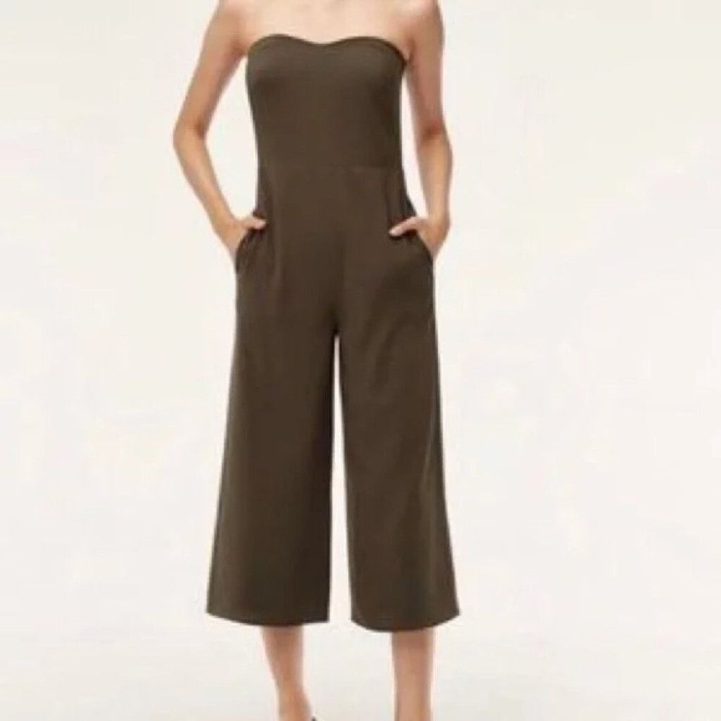 Aritzia ARITZIA BABATON Roshan Khaki Green Strapless Jumpsuit Size 0 Size 25" / US 0 / IT 36 - 1 Thumbnail