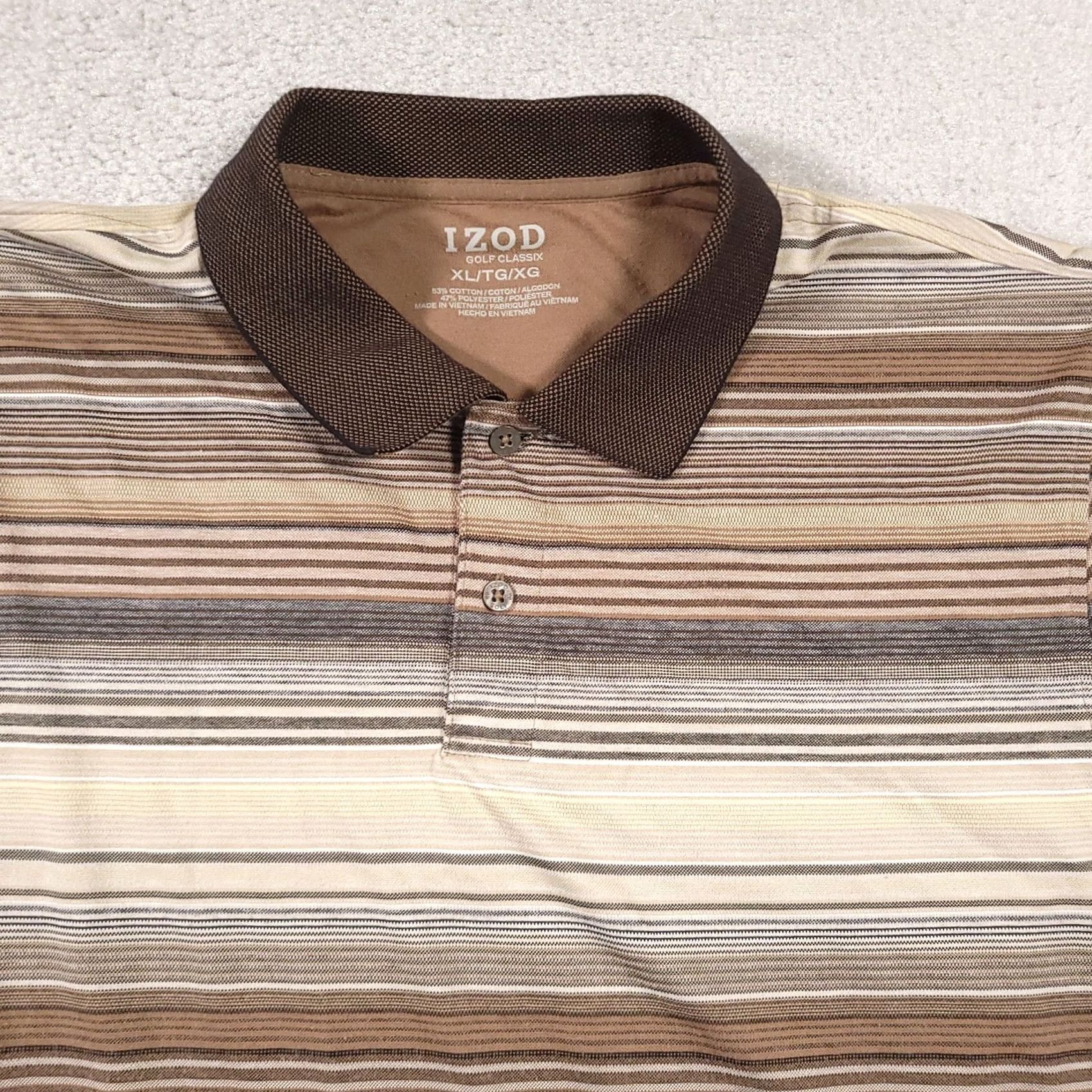 Izod IZOD Polo Shirt XL Brown Striped Golf Classix Performance Rugby Outdoor Shirt Mens Regular Fit Size US XL / EU 56 / 4 - 3 Thumbnail