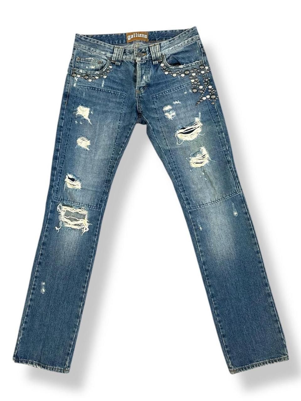 パンツ john galliano distressed denim pants Vintage John Galliano Distressed Studded Denim