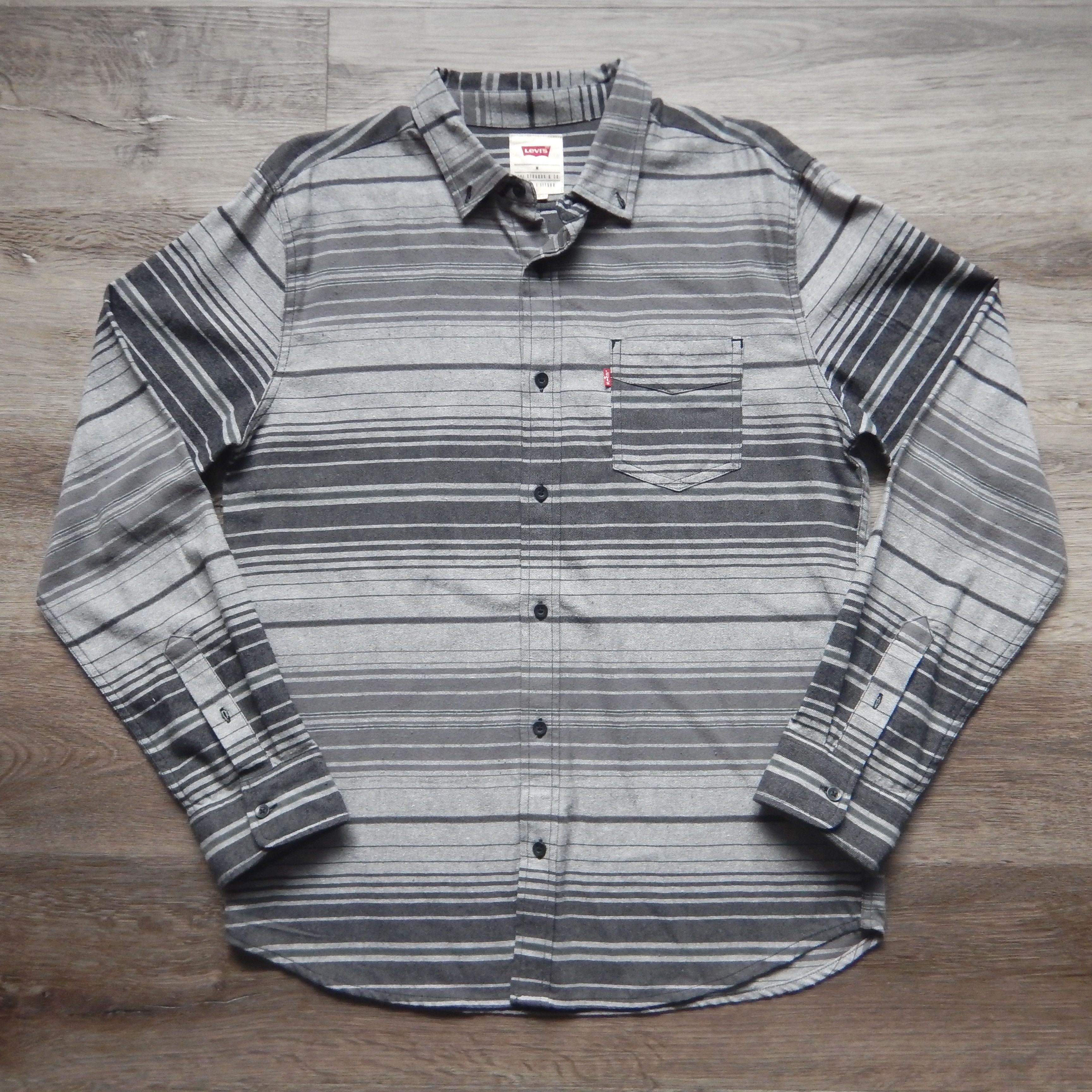 Levi's Levis Gray Horizontal Striped Light Flannel Button Shirt Size US L / EU 52-54 / 3 - 1 Thumbnail