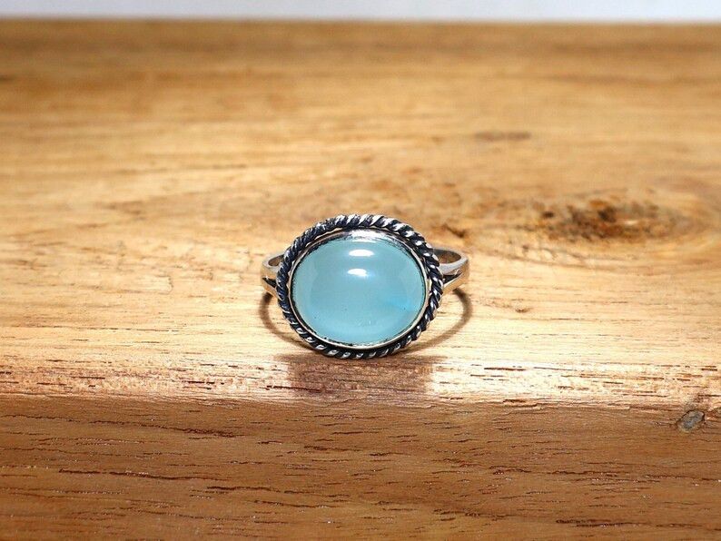 Handmade Chalcedony Ring: 925 Sterling Silver Ring, March Birthstone Size ONE SIZE - 1 Thumbnail