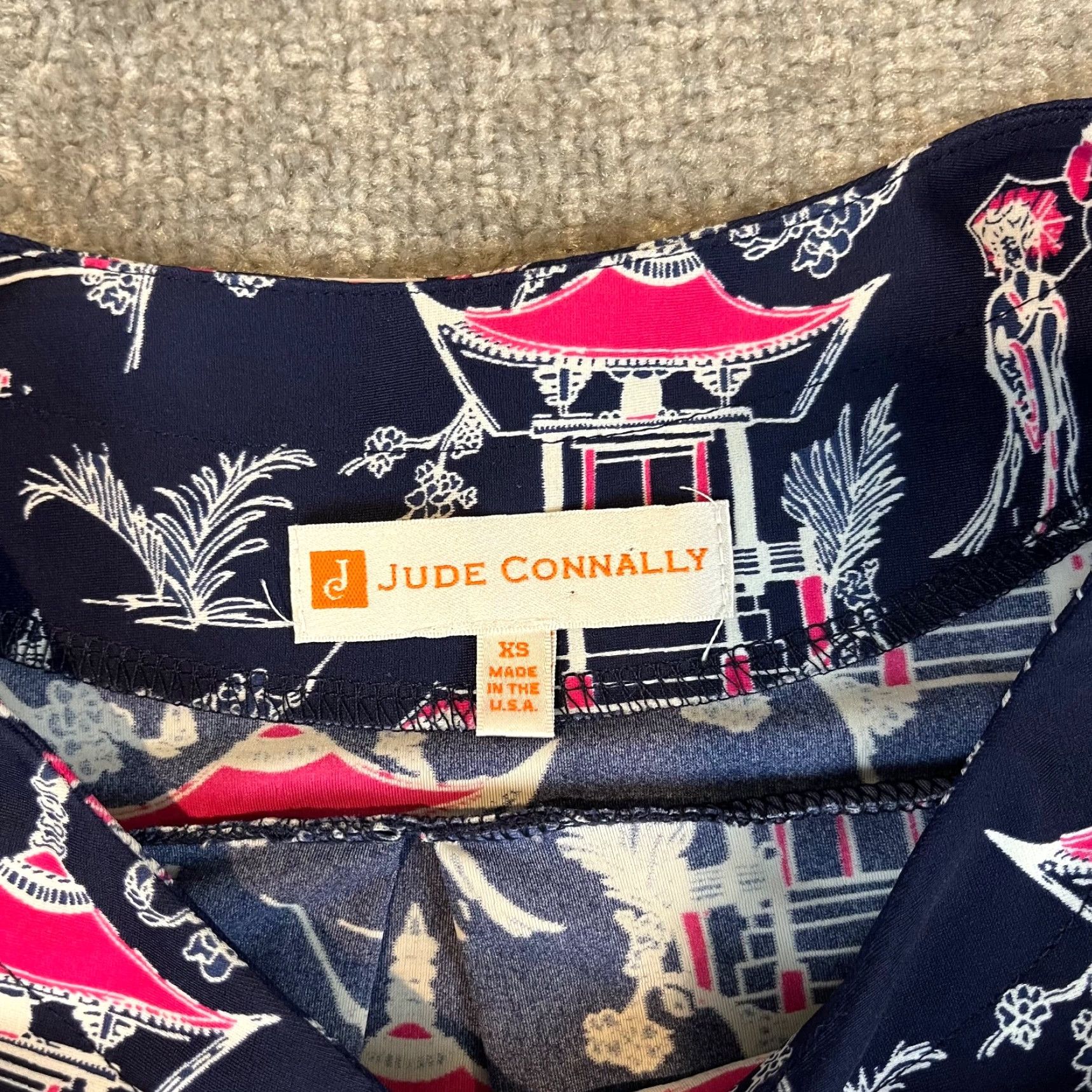 Vintage JUDE CONNALLY Top Women XS Ella Pagoda Toile Navy Asian 32" Micro Dress Crewneck Size XS / US 0-2 / IT 36-38 - 2 Thumbnail