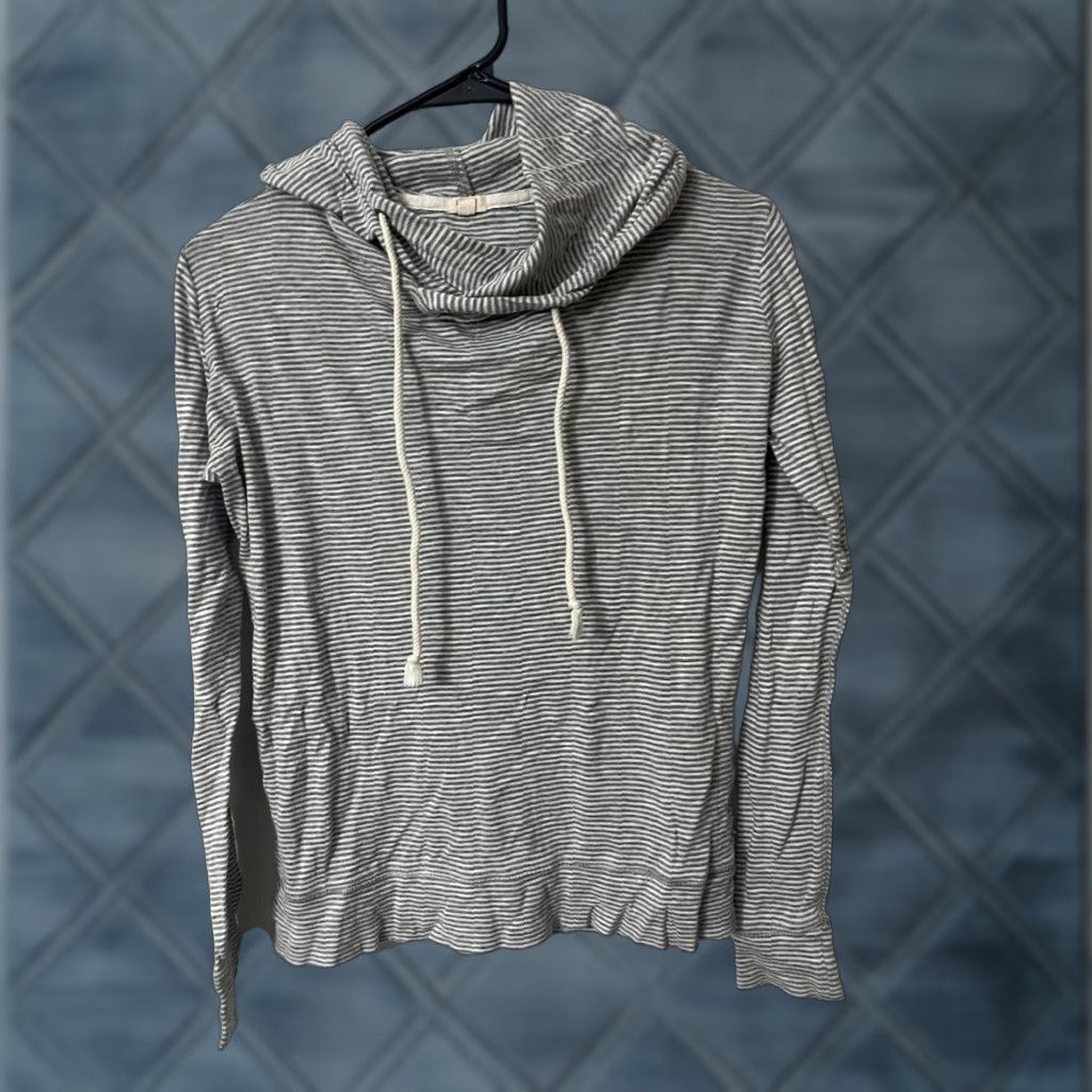 J.Crew VINTAGE J.CREW Women's Pullover Hoodie Casual Travel Knit Lightweight Fall Spring Summer XXS Gray Stripe Womens Size XXS / US 00 / IT 34 - 1 Thumbnail