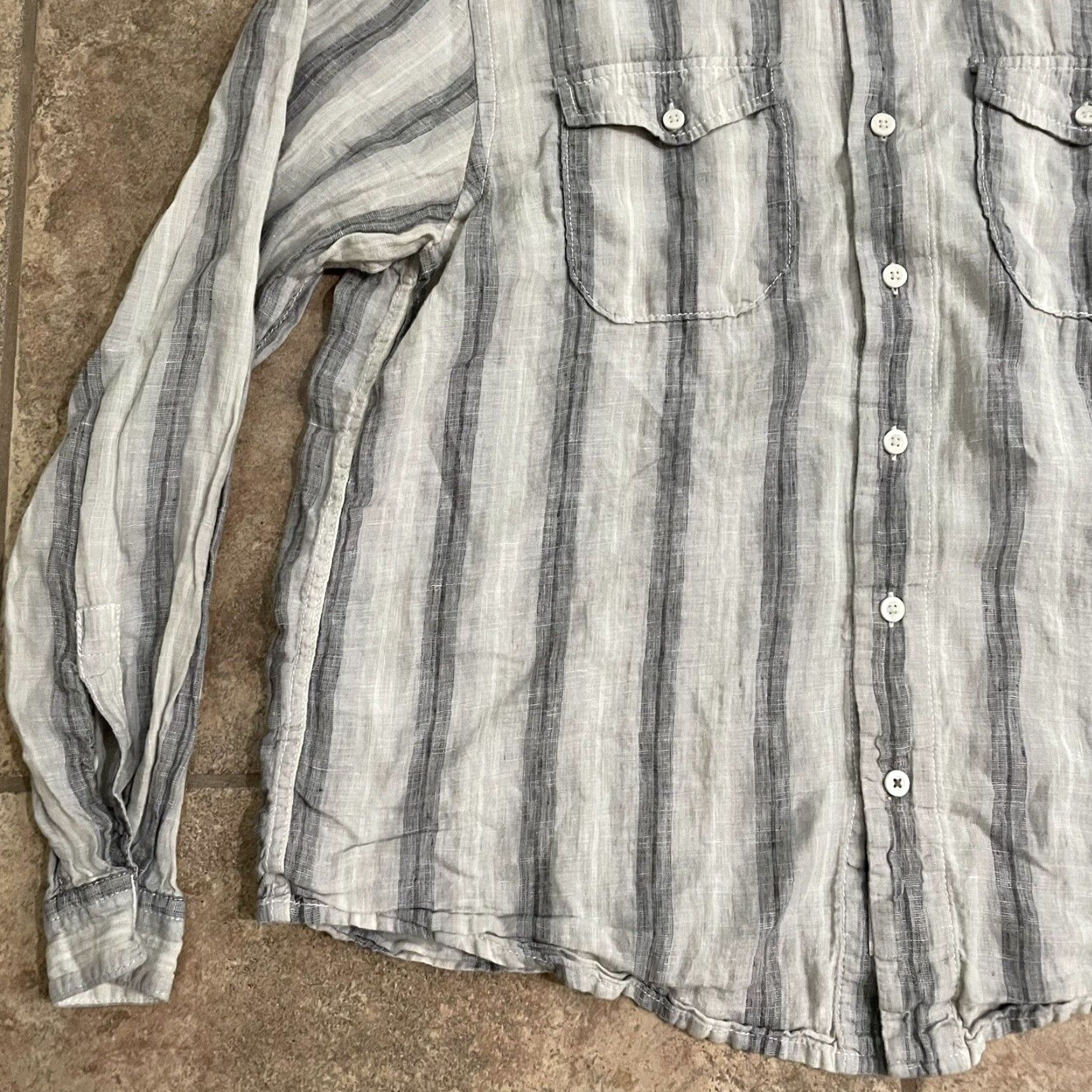 Tommy Bahama Tommy Bahama Relaxed Fit Striped Linen Button-Down Shirt Mens Large White Size US L / EU 52-54 / 3 - 3 Thumbnail