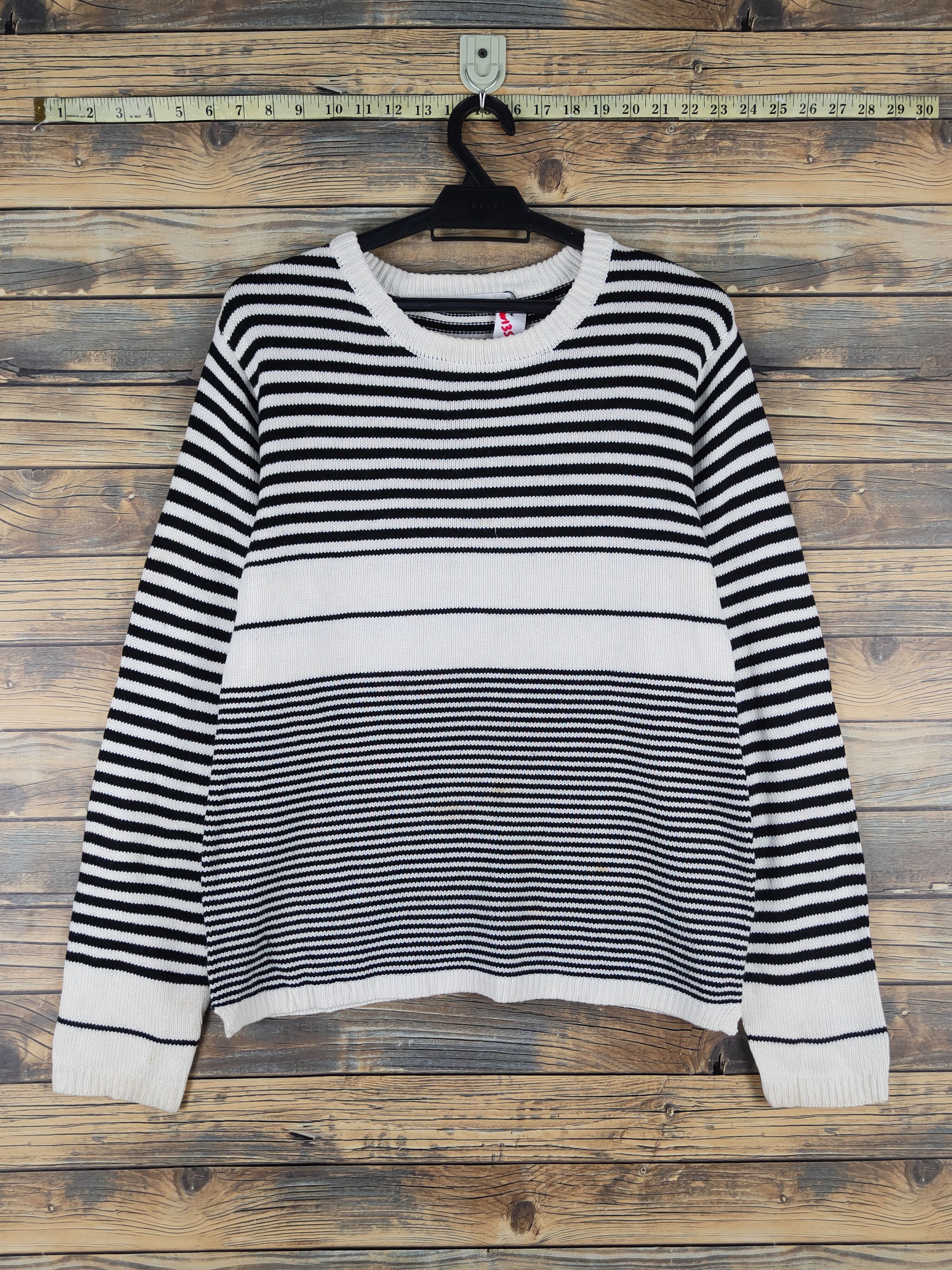 Homespun Knitwear Ikka Black Cream Stripe Knitwear Long Sleeve T-shirts #W1353 Size M / US 6-8 / IT 42-44 - 1 Thumbnail