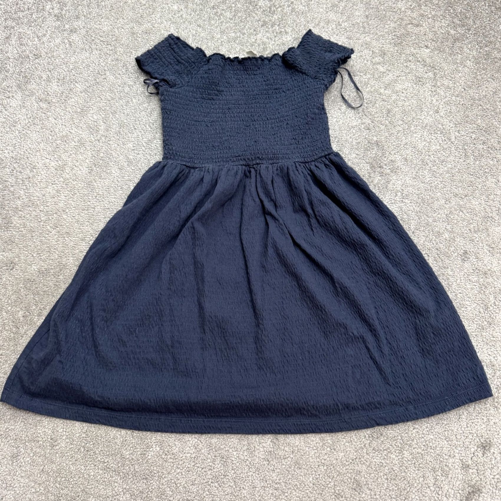 Vintage Roxy Off the Shoulder Smocked A-Line Mini Dress Womens XS Navy Blue Stretch Casual Size XS / US 0-2 / IT 36-38 - 2 Thumbnail