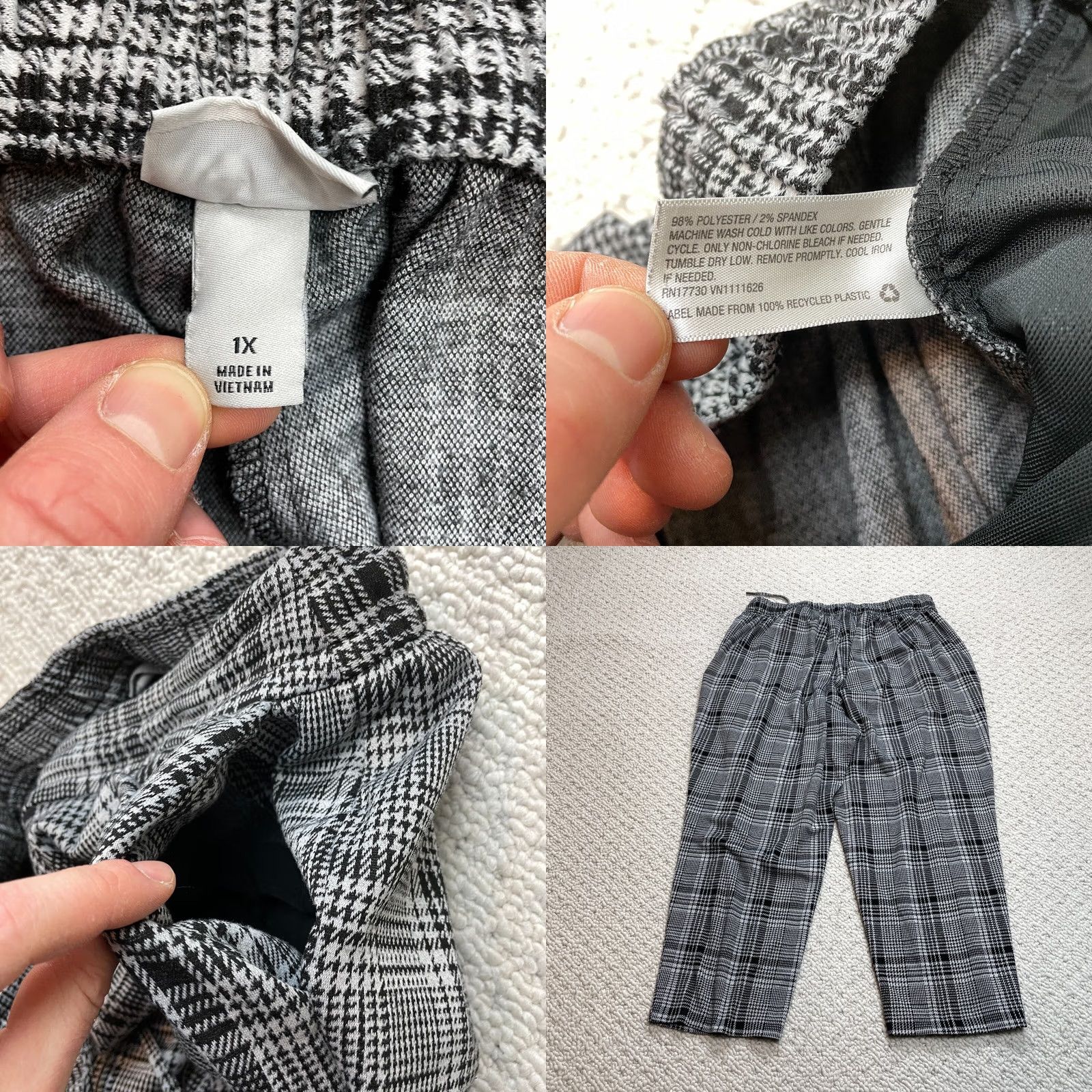 Vintage Ava & Viv Ankle Pants Womens 1X Gray Plaid Soft Stretch Pockets Drawstring 36x25 Size 40" / US 18 - 8 Thumbnail