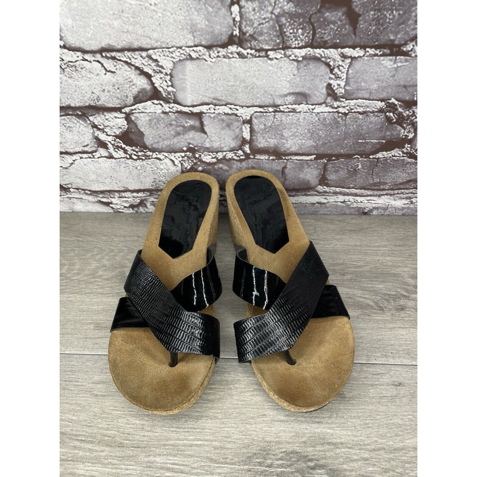 Donald Pliner Donald J. Pliner Gallo Black Patent Leather Toe Cork Wedge S Size US 8.5 / IT 38.5 - 19 Thumbnail