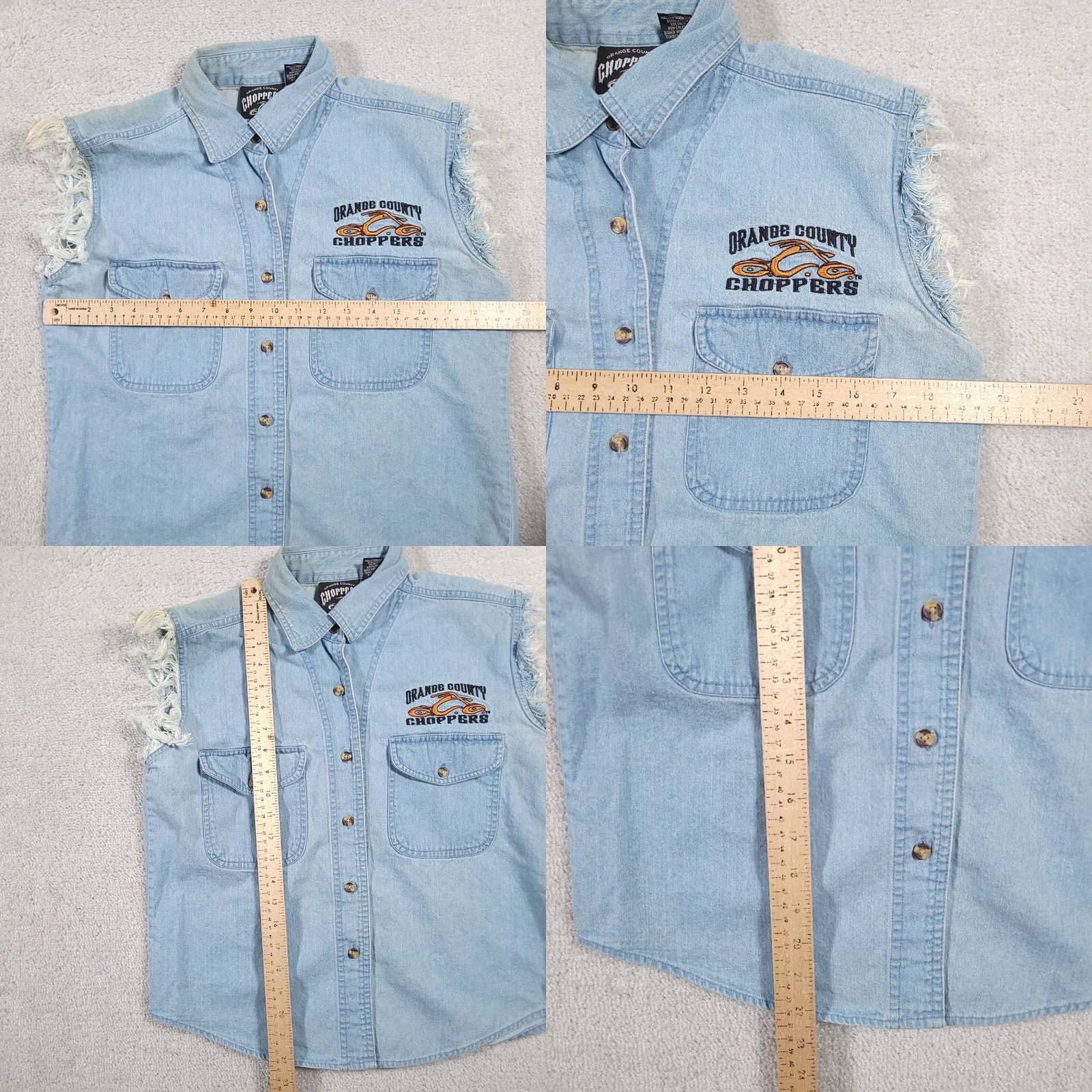 Denime VINTAGE Orange County Choppers OCC Women's Large Sleeveless Denim Shirt Frayed Grunge Size L / US 10 / IT 46 - 8 Thumbnail