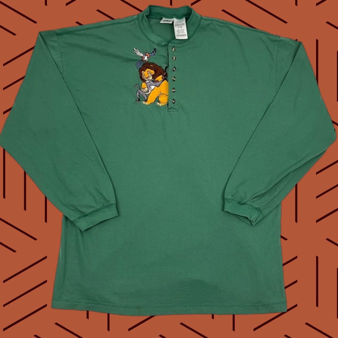 Disney VINTAGE Disney Store Lion King Shirt Adult 2XL Crew Neck Green Embroidered Cast Henley Logo Mens Size US XXL / EU 58 / 5 - 1 Thumbnail