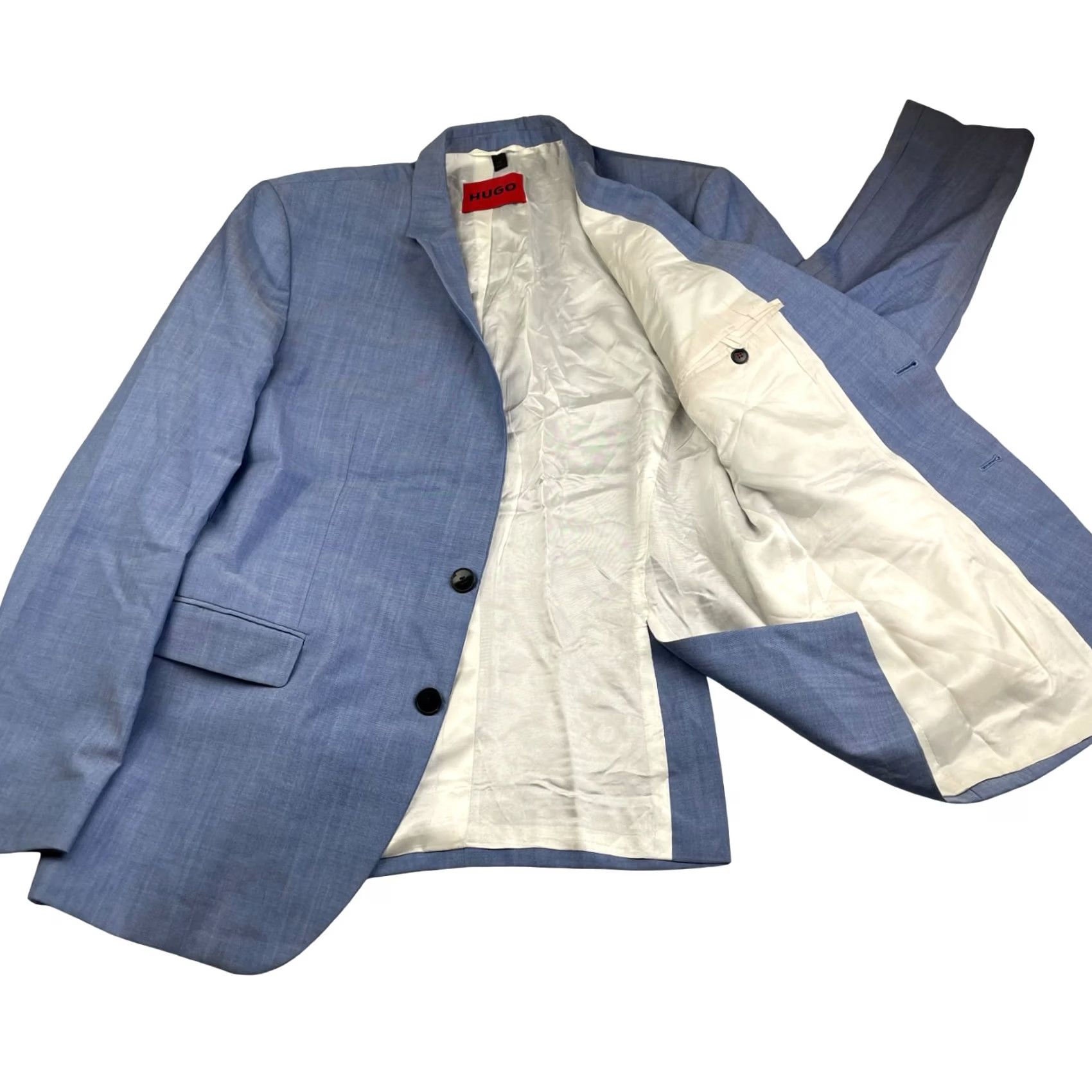 Hugo Boss VINTAGE Hugo Boss Men’s Jeffery 212 100% Wool 2-Button Suit Blue 44R 38x30 Mens Blazer Pants Two-Button Flat Front Solid Wool Suit 2 Piece Size 44R - 3 Thumbnail